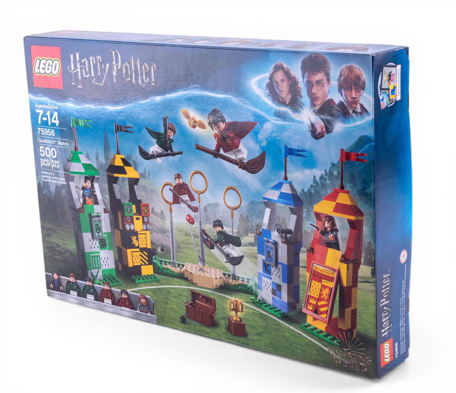 LEGO Harry Potter Quidditch Match Set 75956: LEGO Harry Potter Quidditch Match set (75956) consisting of 500 pieces. Designed for ages 7-14, this set includes Quidditch goals, house towers, and features popular characters from the series. The bo