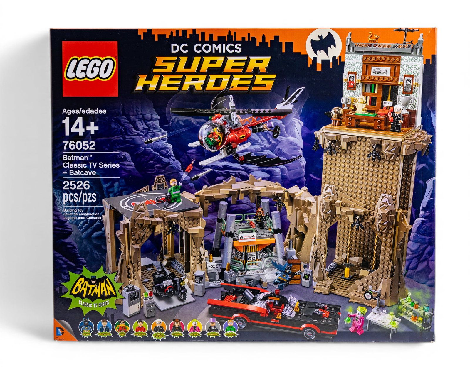LEGO DC Comics Super Heroes Set 76052 NIB: A second LEGO DC Comics Super Heroes set 76052, titled 'Batman Classic TV Series Batcave.' Includes 2526 pieces and is new in box (NIB). Suitable for ages 14+, this set features iconic characters and