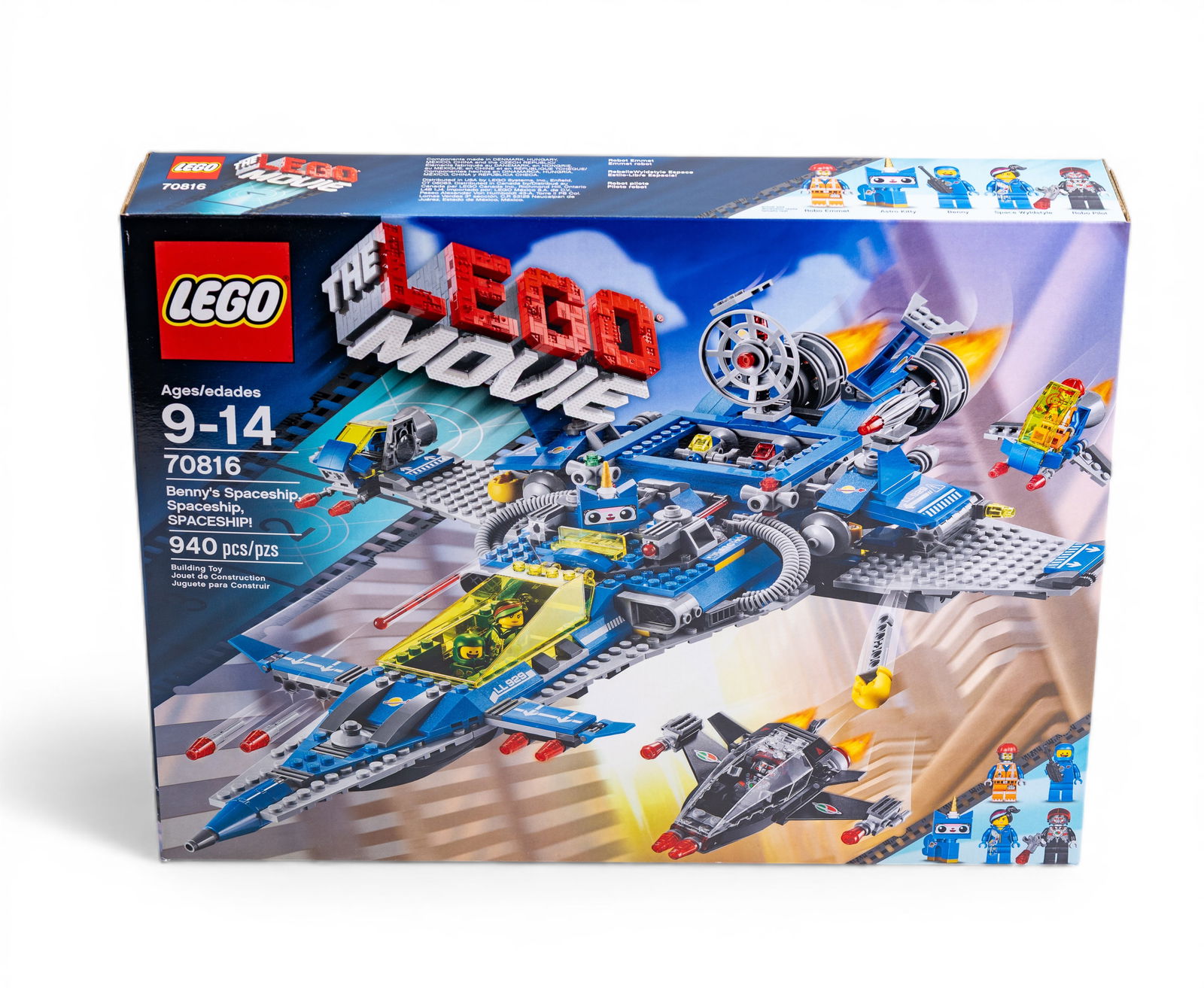 LEGO 70816 Benny's Spaceship NIB: LEGO set 70816, Benny's Spaceship, Spaceship, SPACESHIP!, released as part of The LEGO Movie collection. The set contains 940 pieces and is recommended for ages 9-14. The box is new and unopened (NIB)