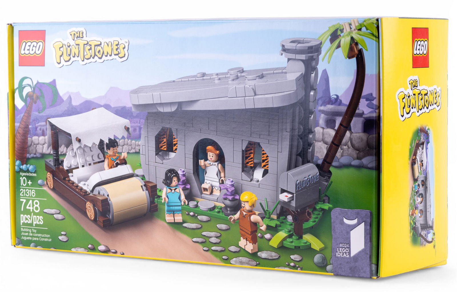 LEGO Ideas 21316 The Flintstones NIB Set: LEGO Ideas set 21316, The Flintstones, is a brand new in box (NIB) item containing 748 pieces. This kit recreates the iconic Flintstones house, car, and family with detailed LEGO minifigures of Fred,