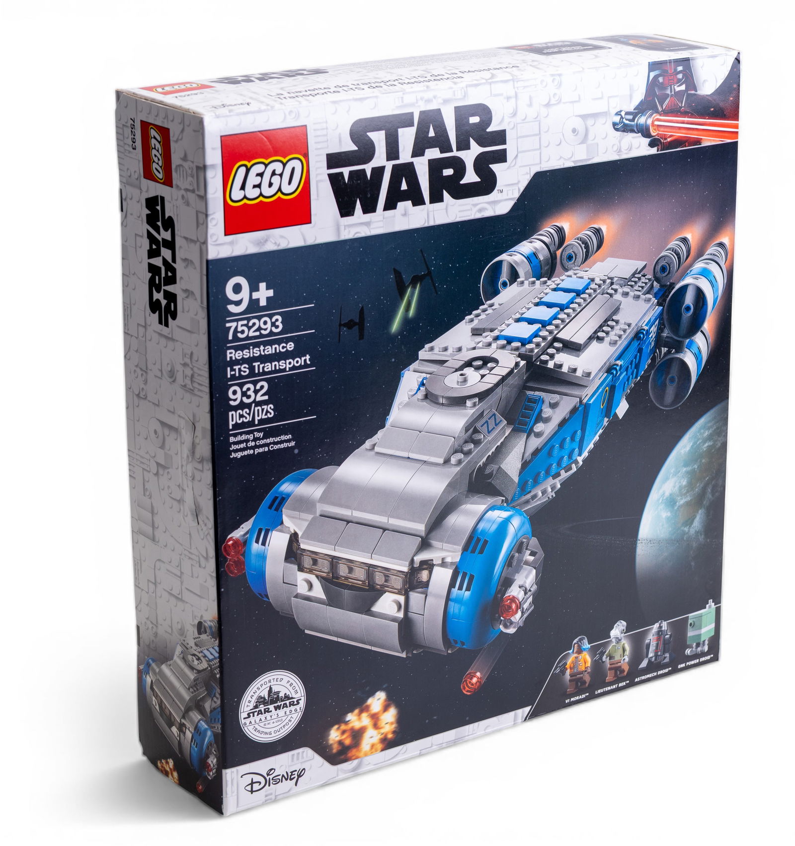 LEGO Star Wars Resistance I-TS Transport Set: LEGO Star Wars set number 75293, Resistance I-TS Transport, containing 932 pieces. Suitable for ages 9 and up, this set includes minifigures of Vi Moradi, Lieutenant Bek, an astromech droid, and a GNK