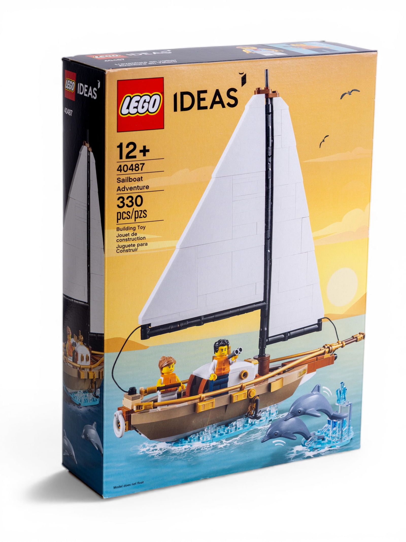 LEGO Ideas 40487 Sailboat Adventure NIB: LEGO Ideas 40487 Sailboat Adventure set, new in box (NIB). Includes 330 pieces. Designed for ages 12+. Features a detailed sailboat with two minifigures and dolphin figures. Original packaging is unop