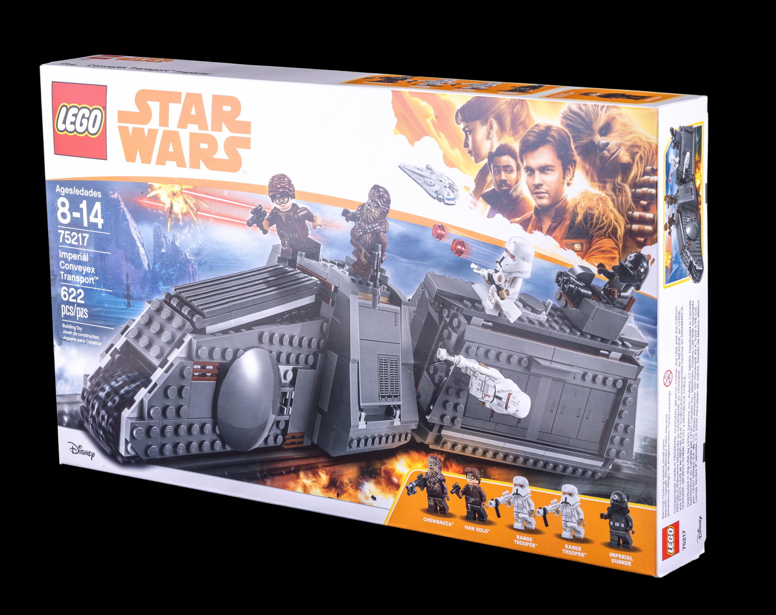 LEGO Star Wars Set 75217: LEGO Star Wars Set 75217, titled 'Imperial Conveyex Transport.' This set includes 622 pieces and is suitable for ages 8-14, as indicated on the box. The packaging features imagery of the transport