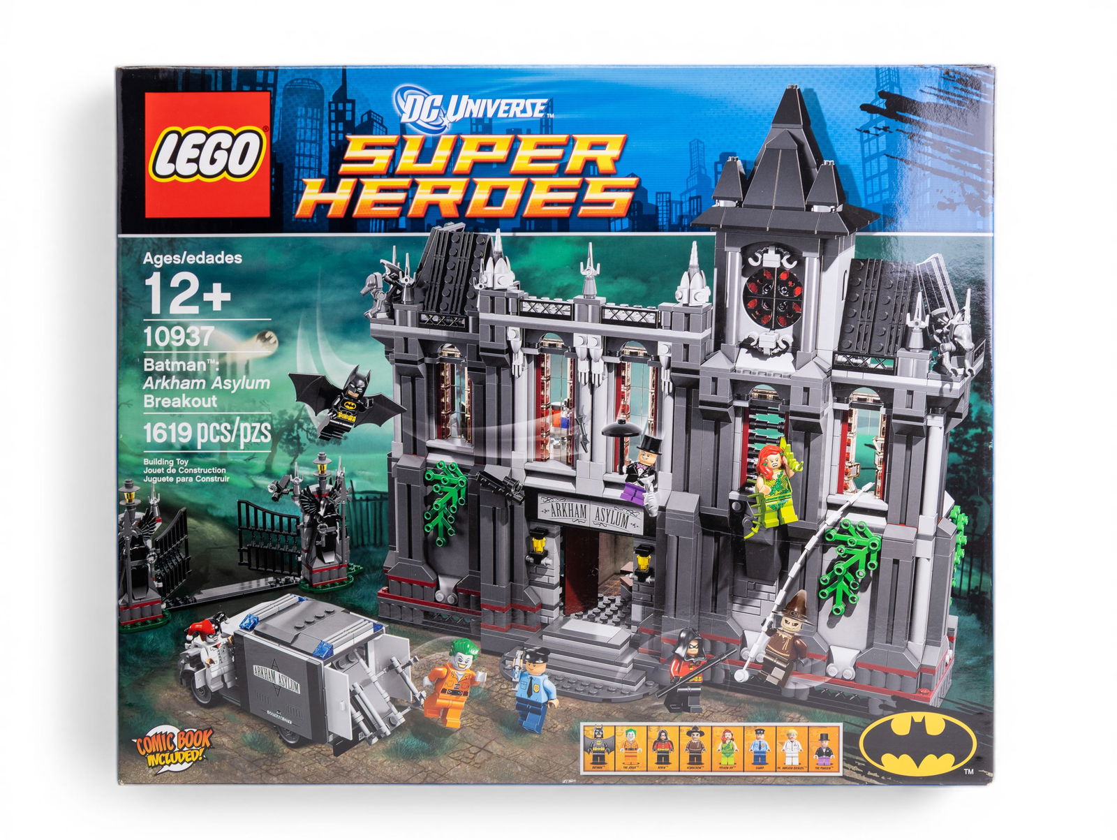 LEGO DC Super Heroes Arkham Asylum Set (10937): LEGO DC Universe Super Heroes Batman Arkham Asylum Breakout (Set 10937). New in box, never opened, original factory seal intact. Features 1,619 pieces and is suitable for ages 12 and up. Includes Batm