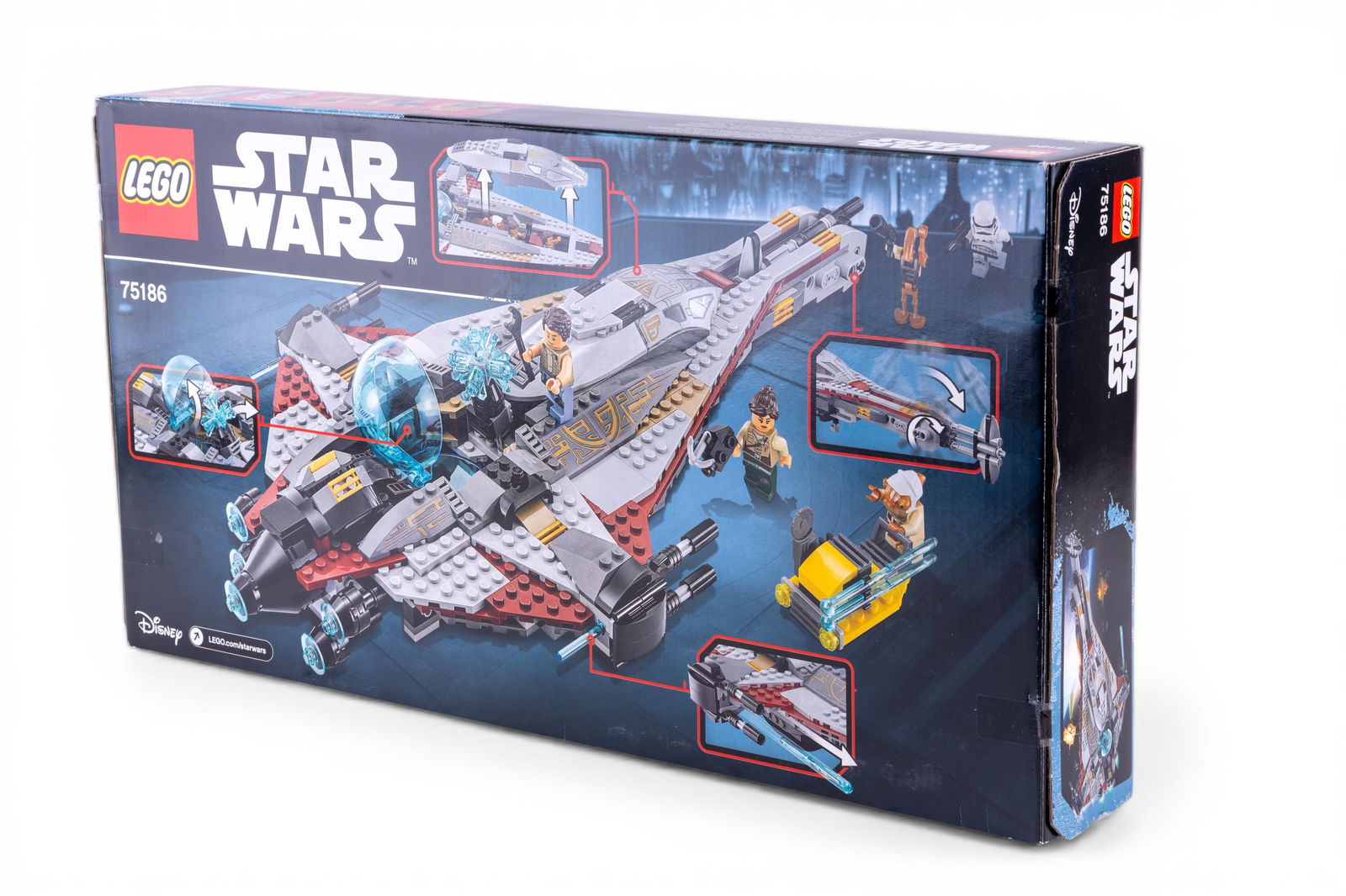 LEGO Star Wars 75186 The Arrowhead Set: LEGO Star Wars set number 75186, The Arrowhead, featuring 775 pieces. Includes multiple minifigures and a detailed spaceship model as shown. Set is new in box with factory seals intact and original pa
