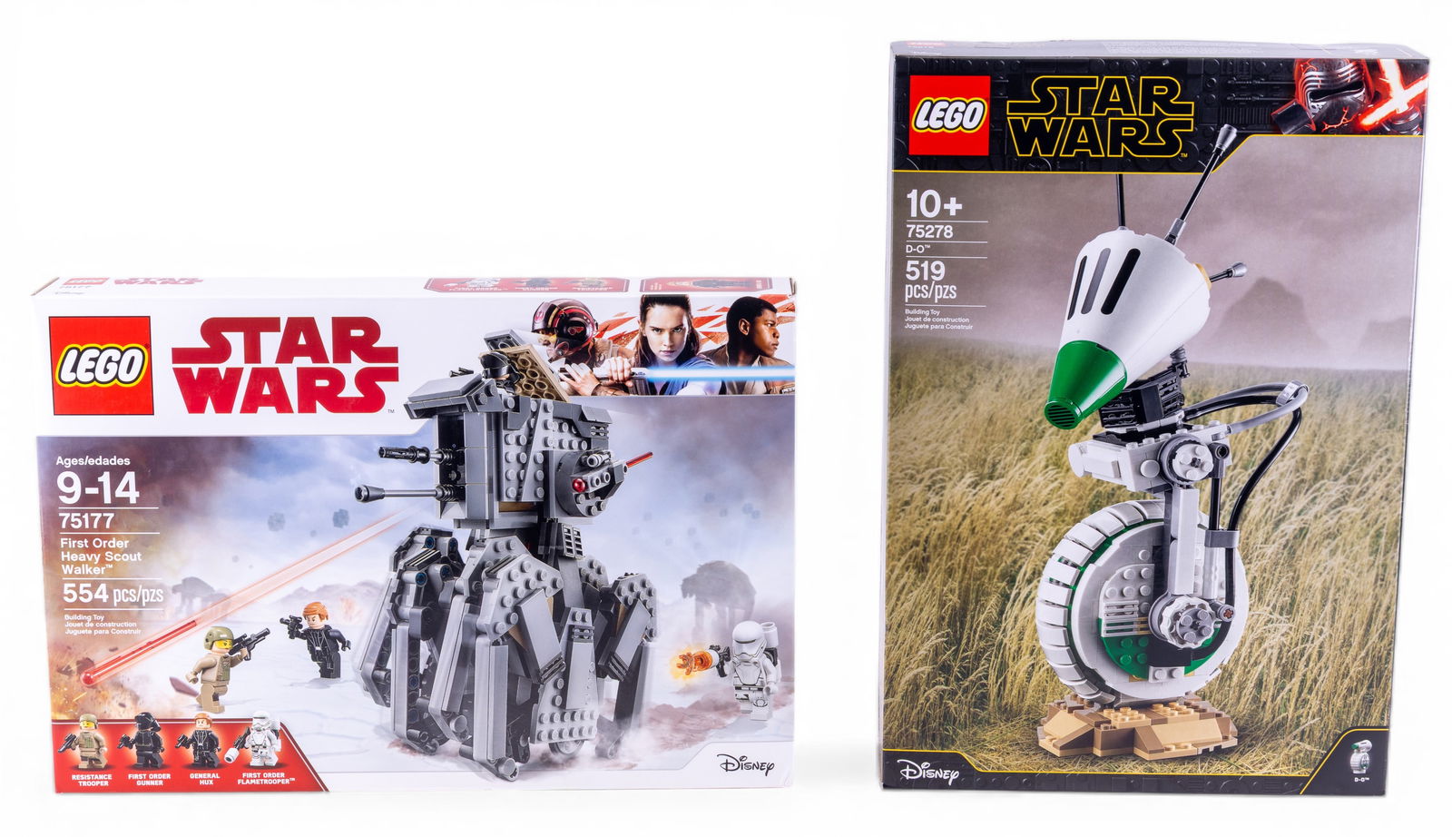 LEGO Star Wars Sets 75177 and 75278, New in Box: LEGO Star Wars Sets 75177 and 75278, New in Box Two LEGO Star Wars sets: #75177 'First Order Heavy Scout Walker' featuring 554 pieces and #75278 'D-O' droid build with 519 pieces. Both sets are