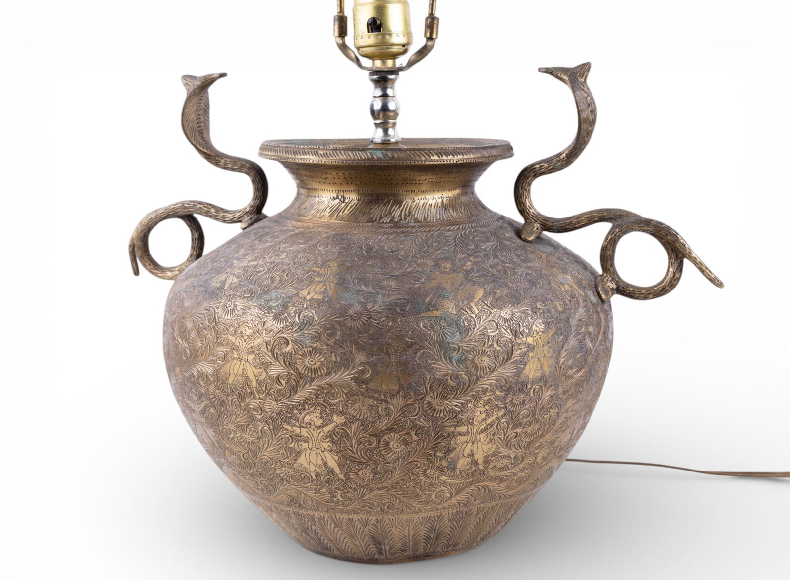 Embossed Brass Lamp Conversion with Handles - 2