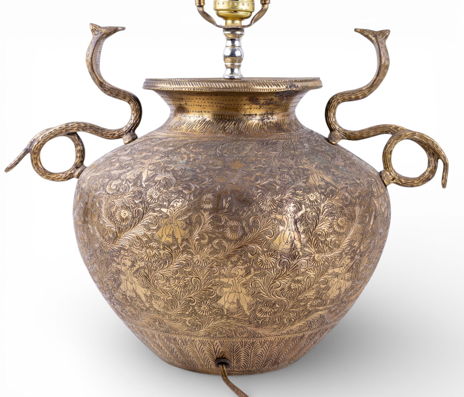 Embossed Brass Lamp Conversion with Handles - 5