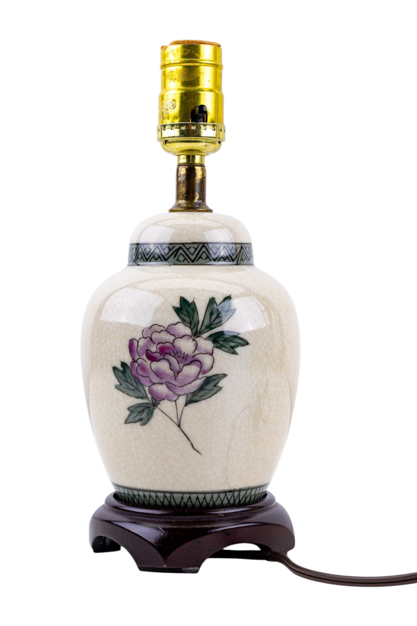 Modern Asian Ginger Jar Style Lamp: A small modern Asian ginger jar style porcelain table lamp, note crazing, untested, measures approx. 10" H.