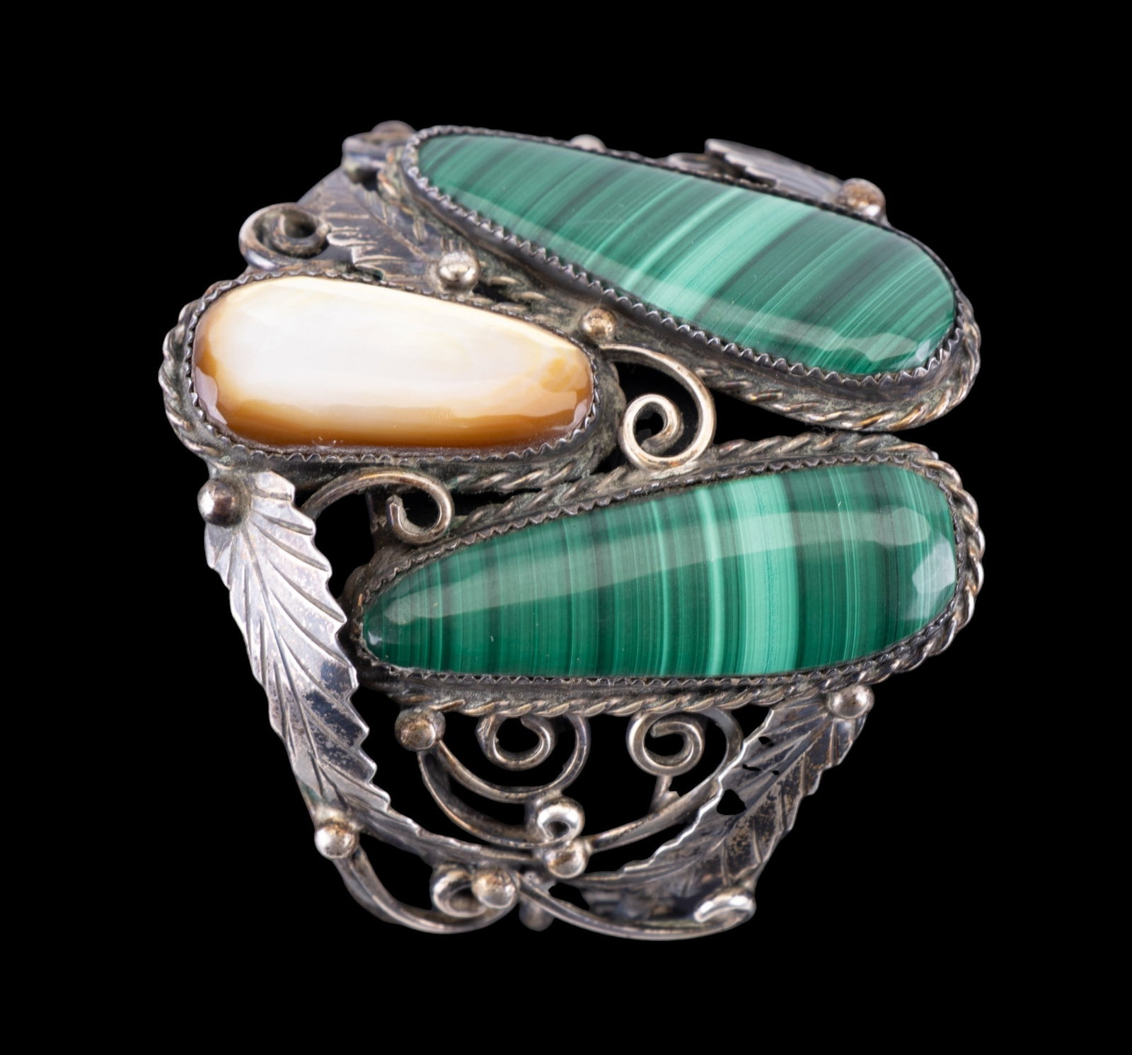 Sterling Silver Navajo Malachite Cuff Bracelet - 5