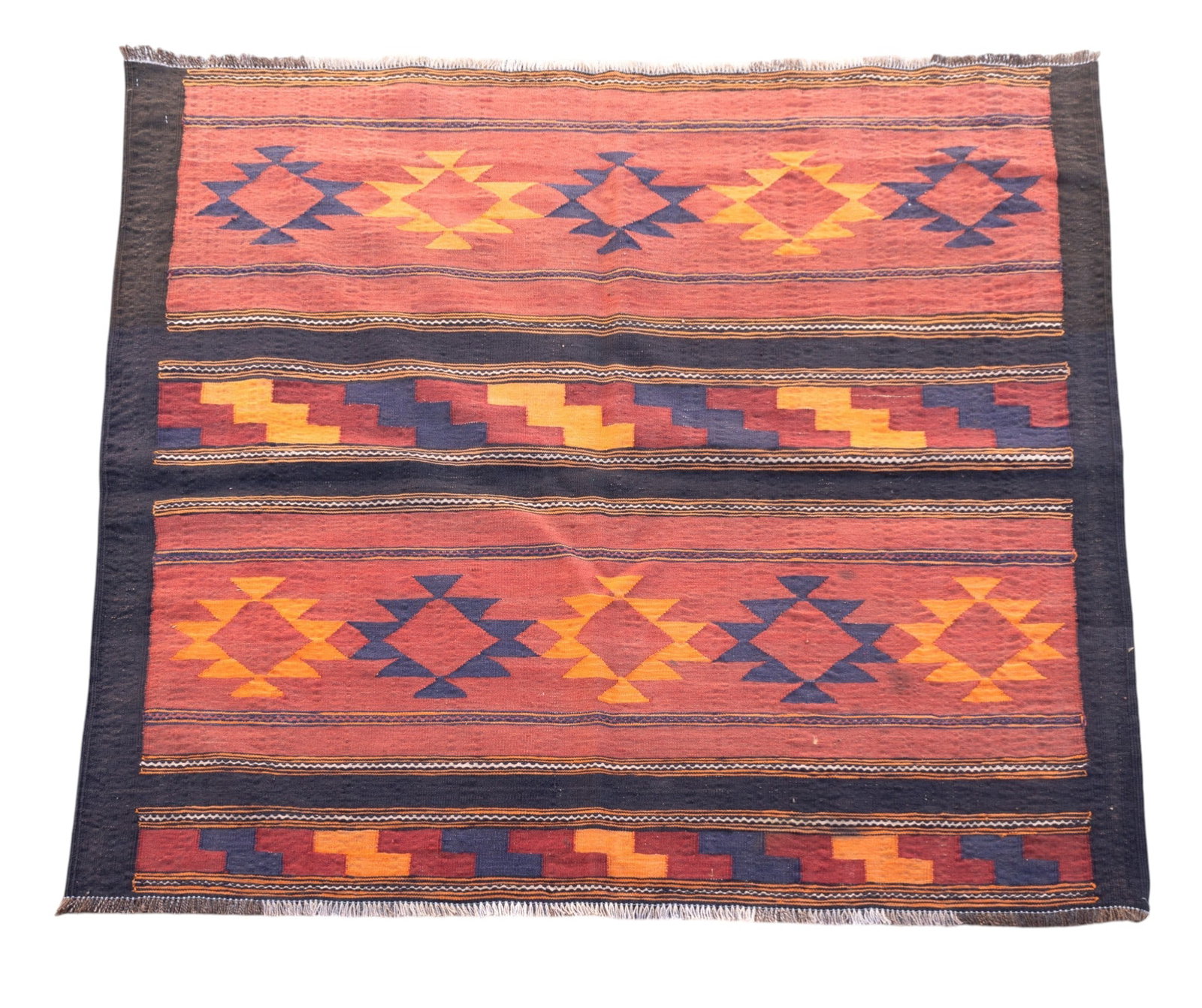 SA Handmade Kilim Rug: Semi-antique handmade Kilim rug, measures approx. 4'9" x 5'.