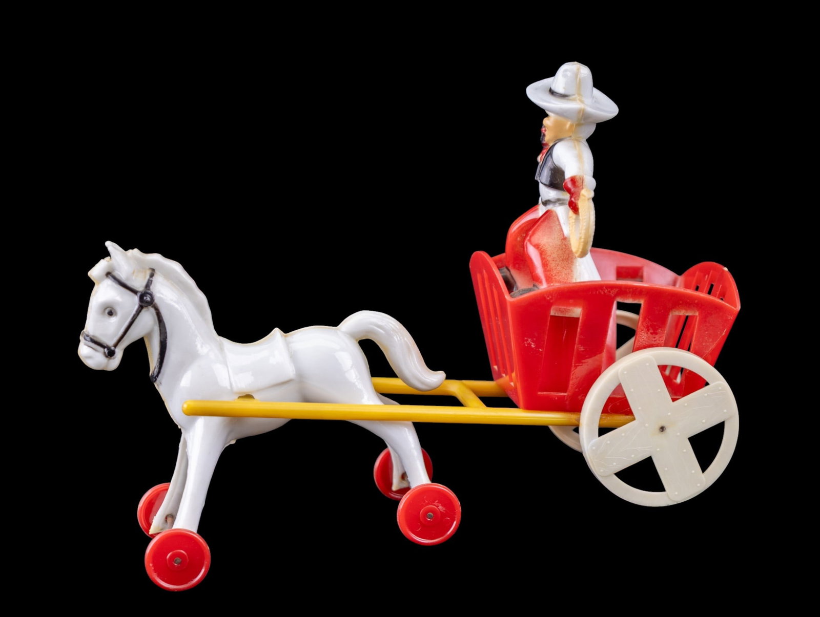 Vintage Plastic Cowboy Pull Toy with Horse & Cart (1 of 7)