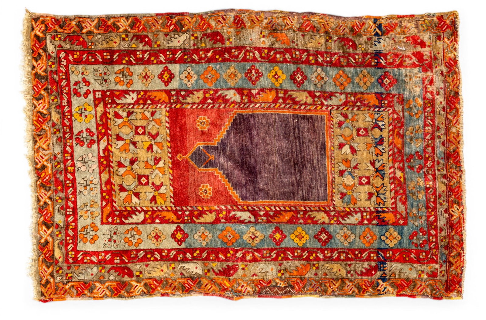 Caucasian Kazak Prayer Rug: Caucasian Kazak prayer rug with floral motifs. Measures approx. 3'4" x 5'1".