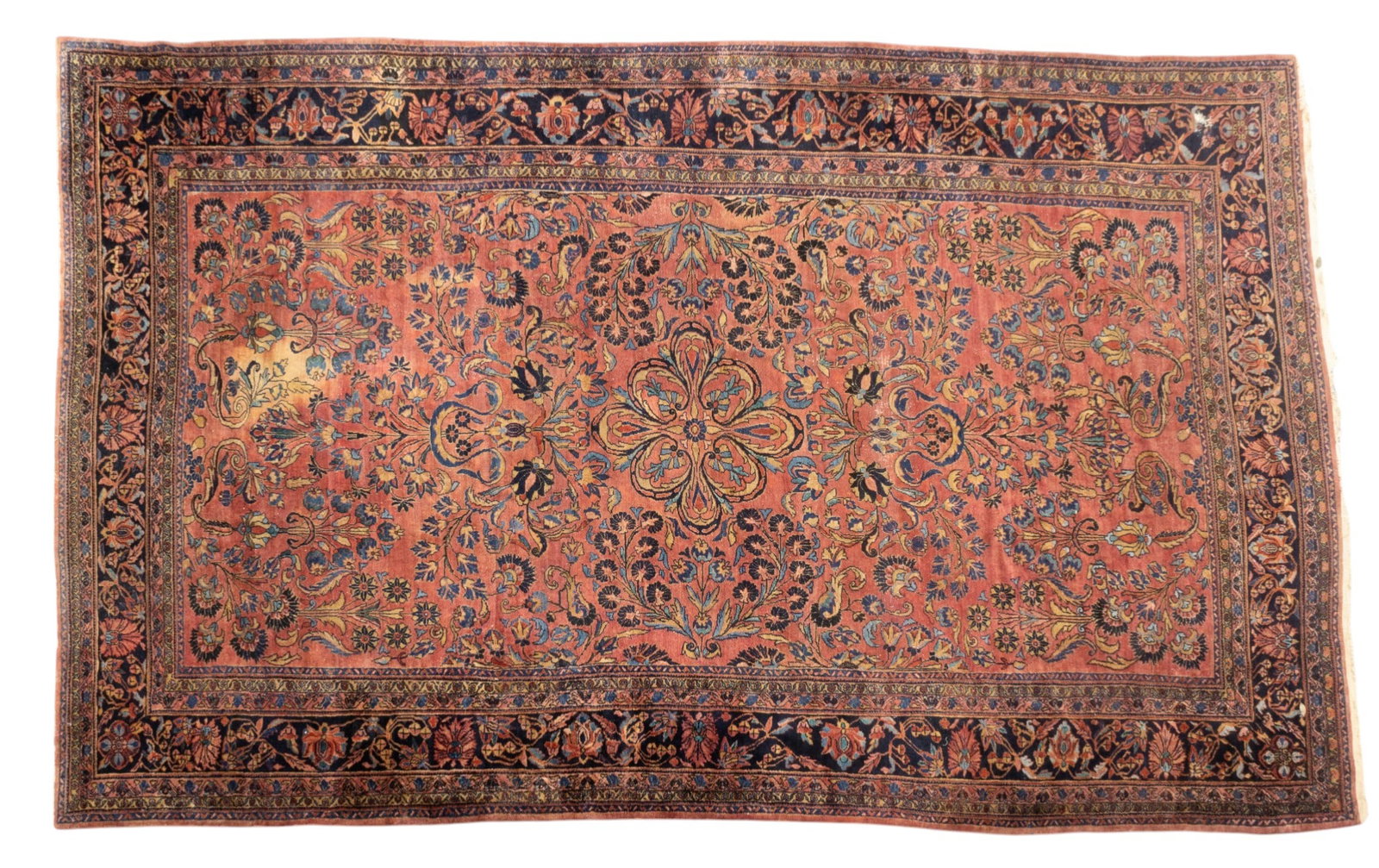 Room-Sized Antique Persian Lilihan Rug: Antique Persian Lilihan area rug. Displays consistent wear and areas of pile loss throughout, typical of age and use, but still structurally sound. Measures approx. 10'8" x 17'4".