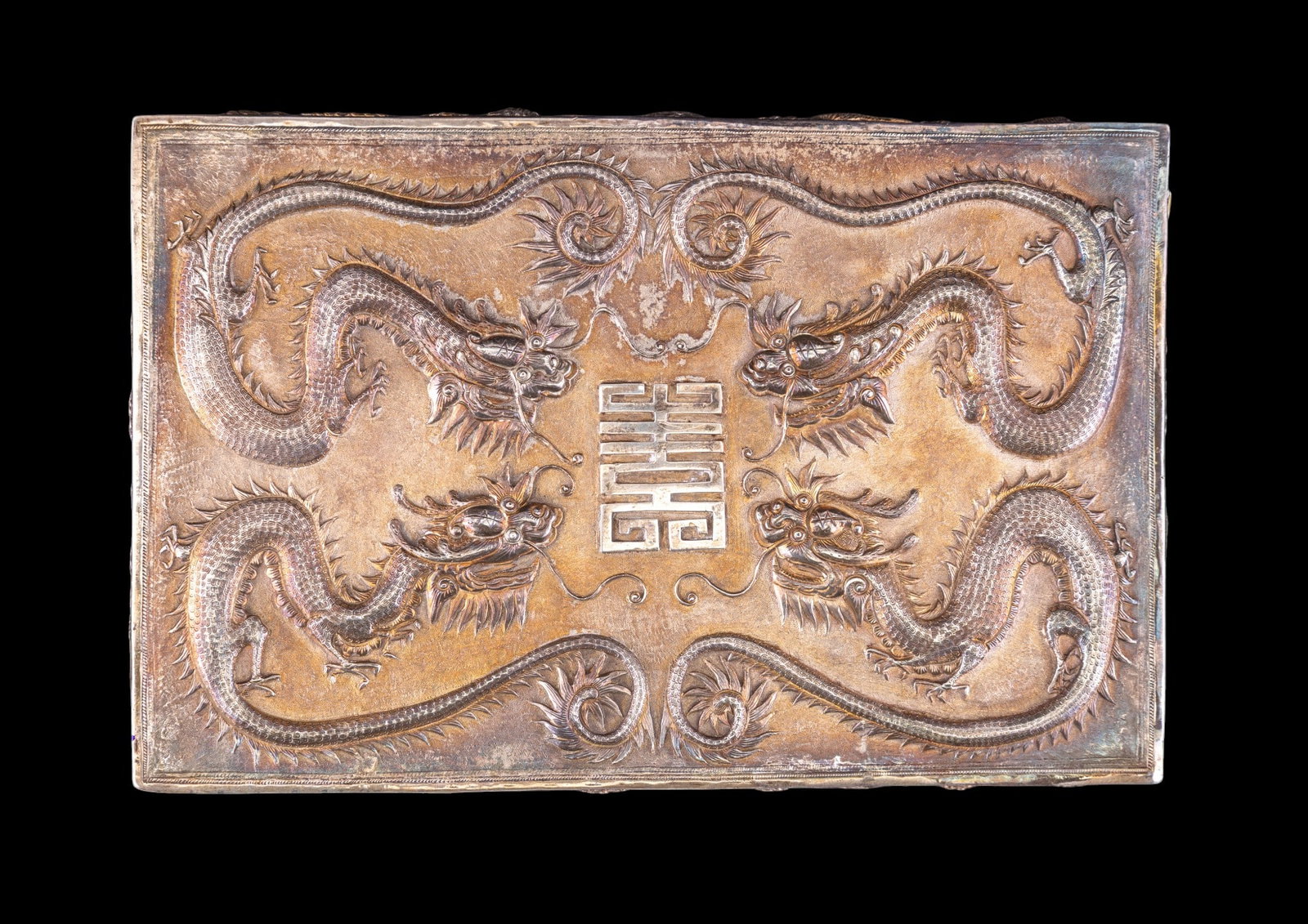 Chinese Silver Box w/ Dragons & Figural Panels - 2