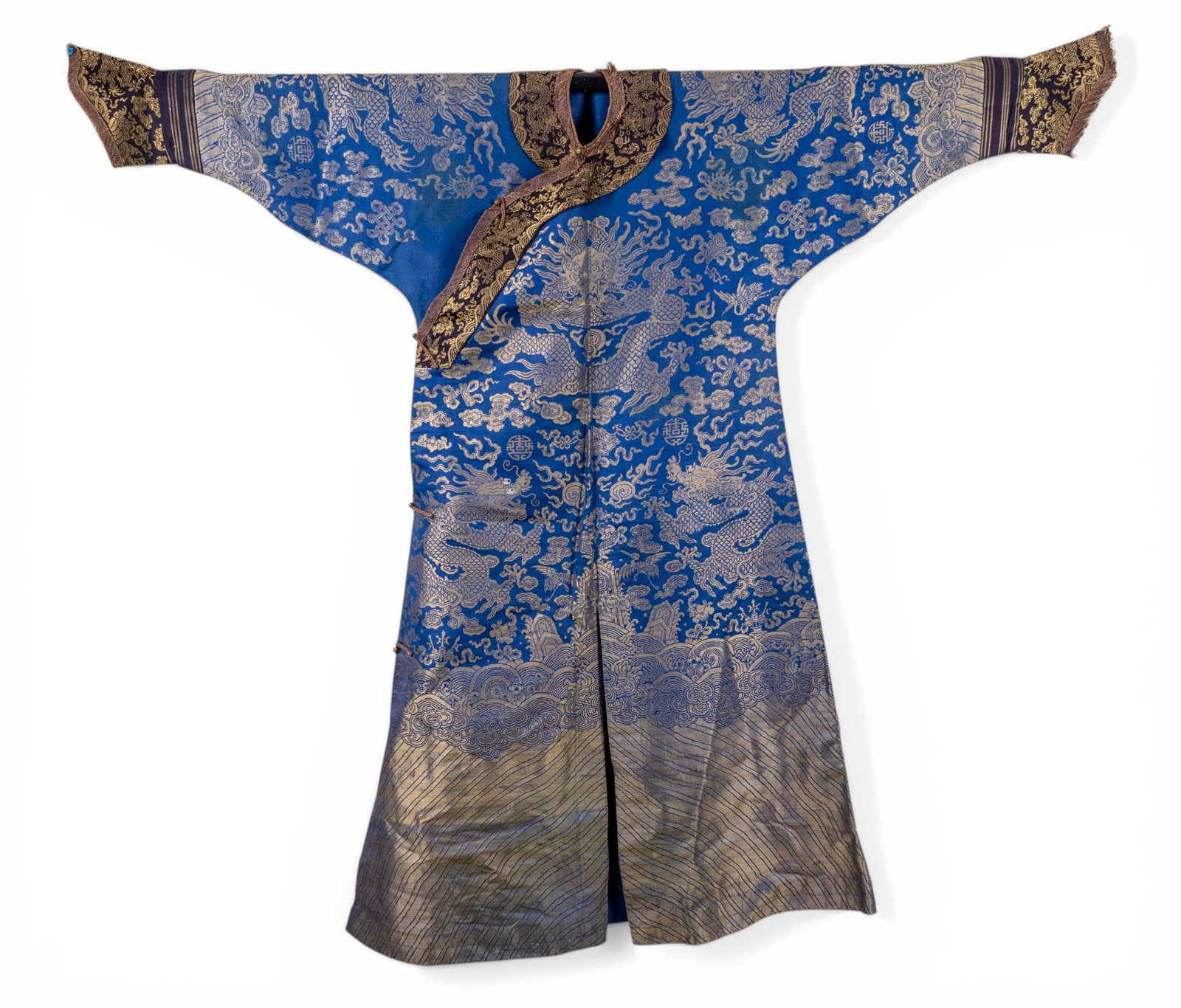 Chinese Blue and Gold Embroidered Dragon Robe (1 of 20)