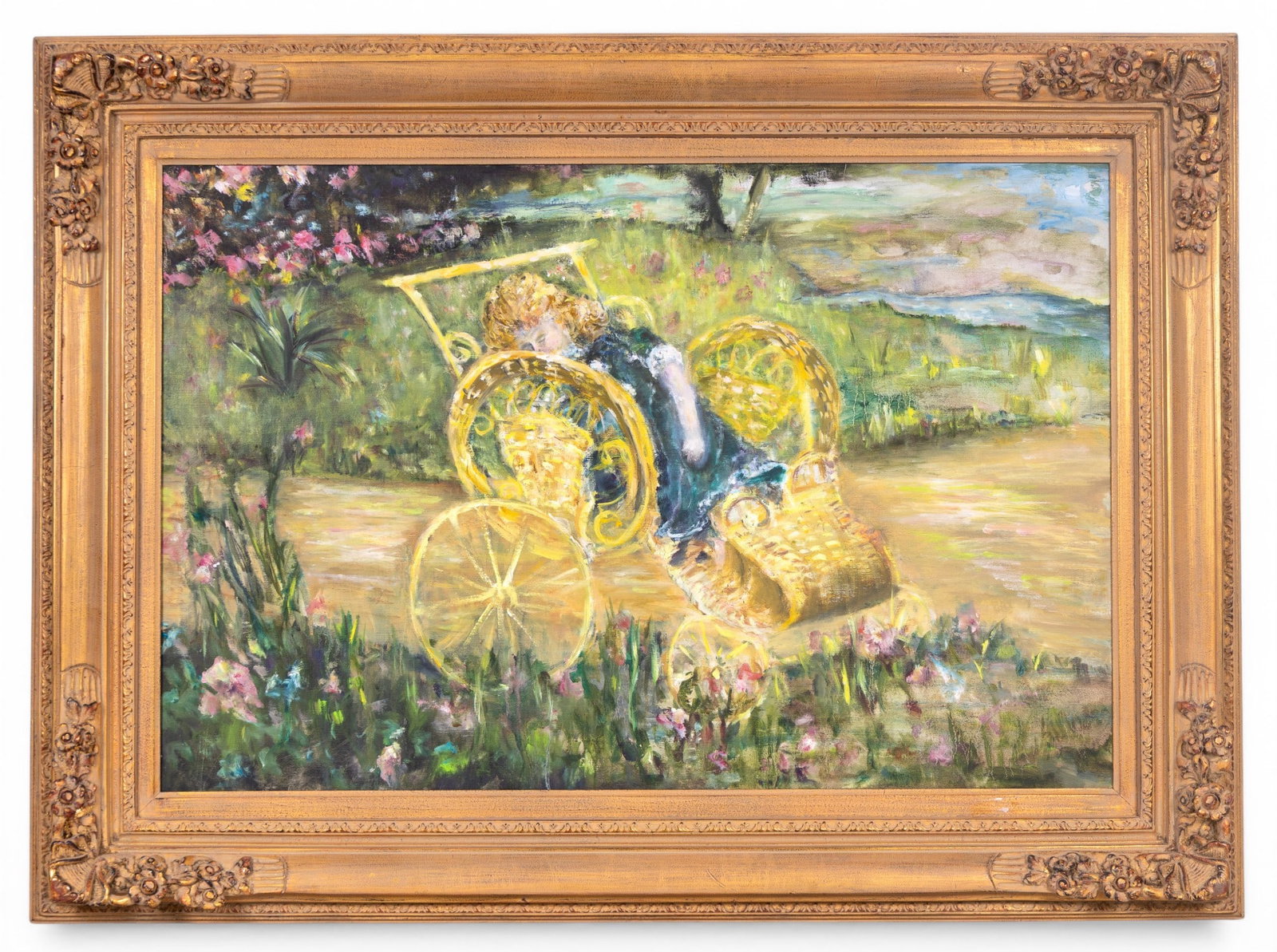 Oil on Canvas Landscape w/ Child in Carriage (1 of 9)