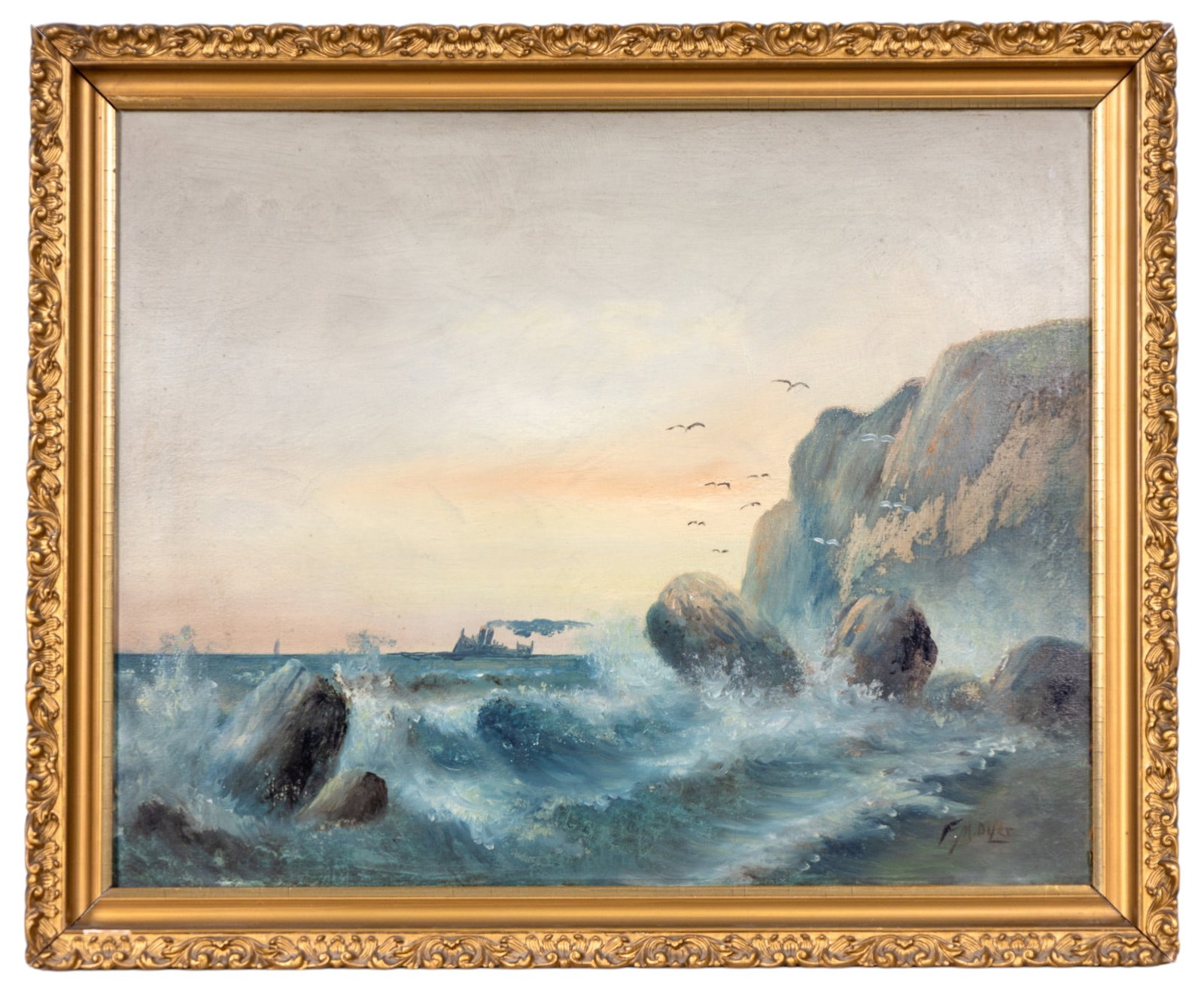 F. Marion Dyer Oil on Board, Seascape (1 of 6)