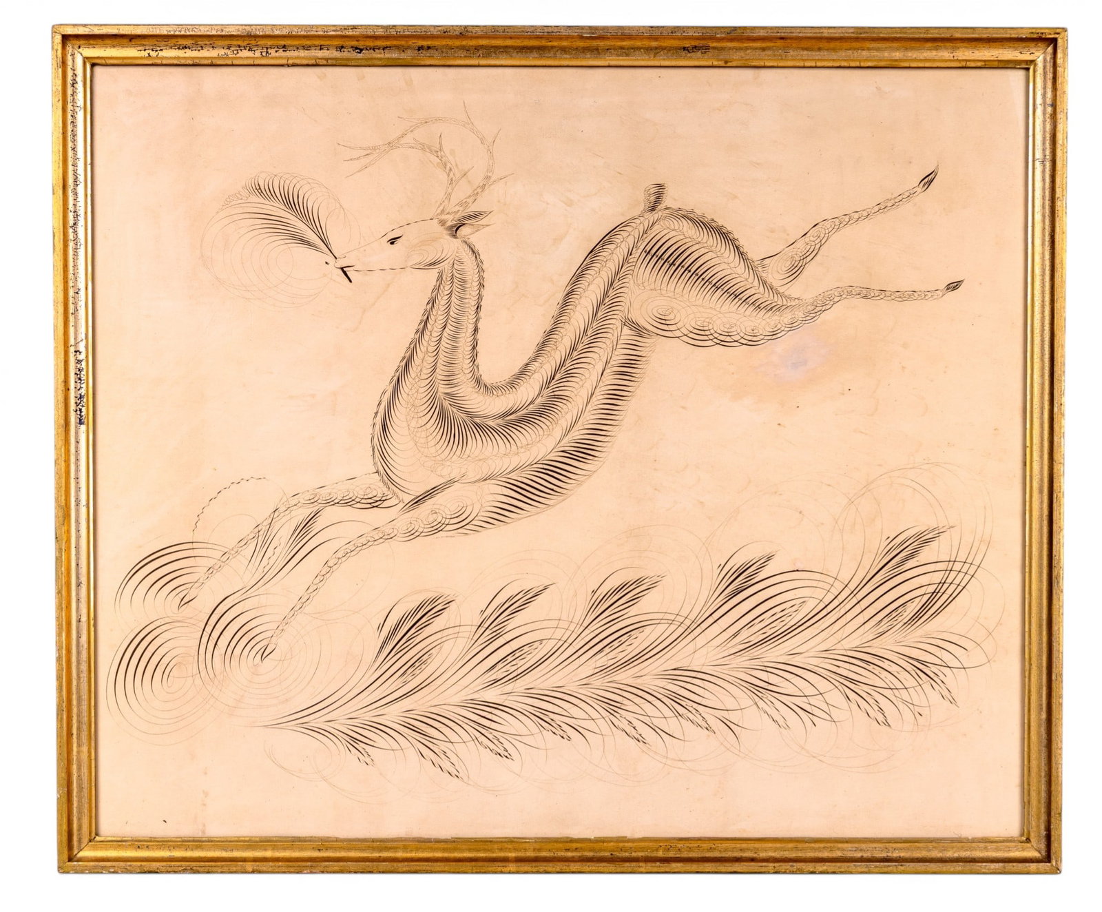 19th C Calligraphic Drawing of Deer (1 of 4)
