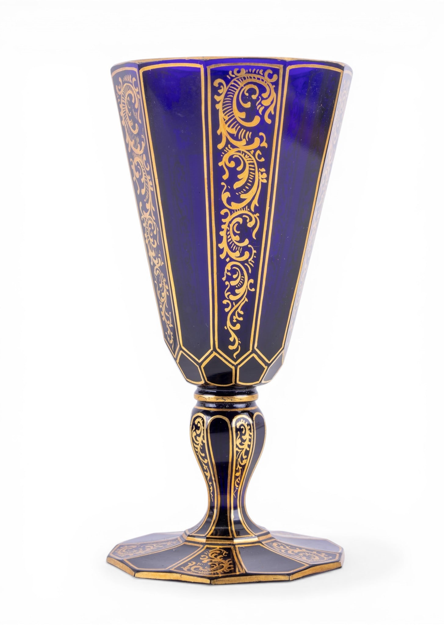 Cobalt and Gold Painted Moser Glass Goblet (1 of 10)