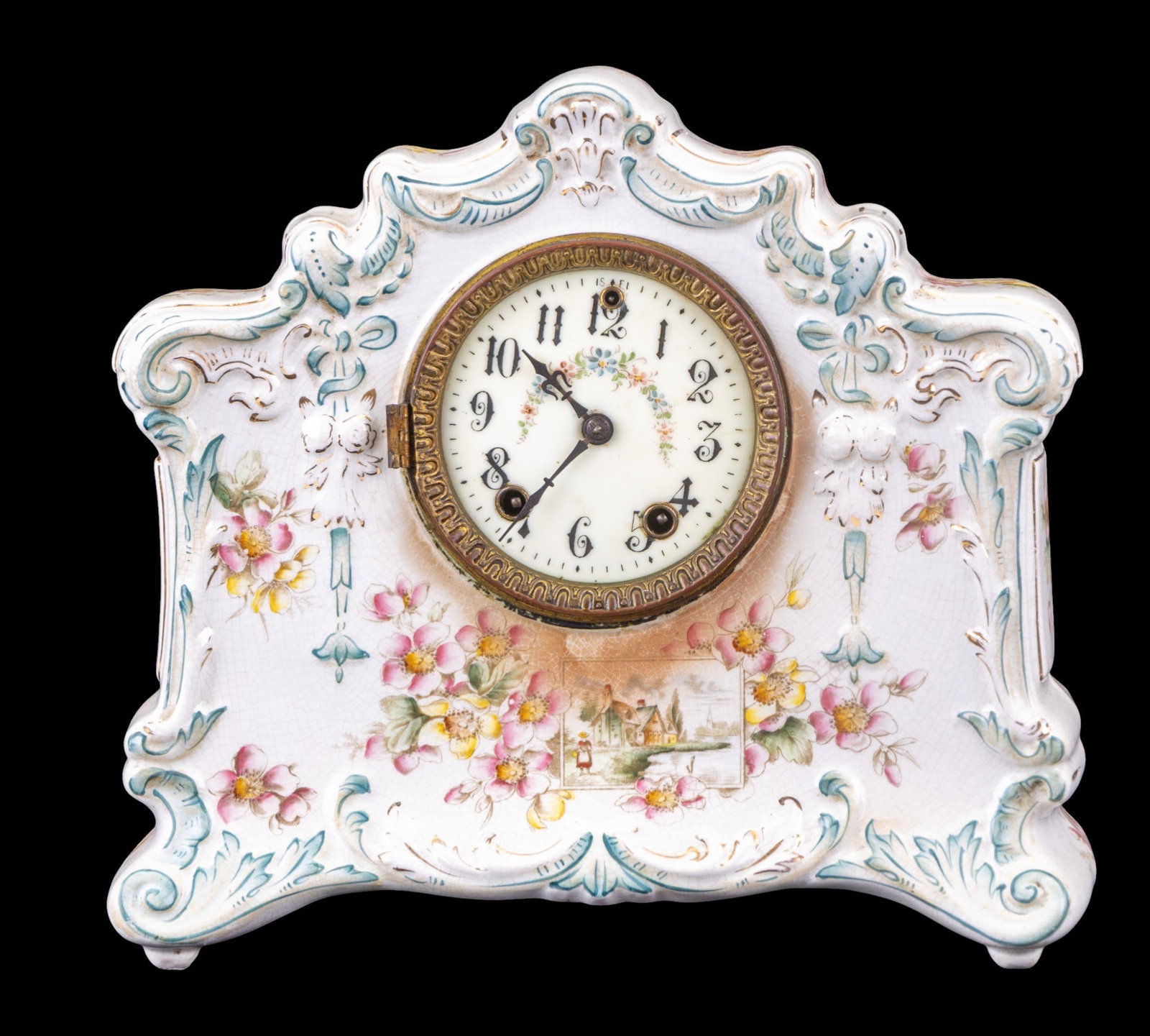 Porcelain Mantel Clock, Gilbert Clock Co Movement (1 of 13)