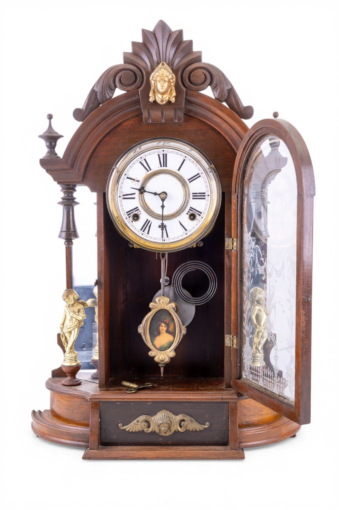 Antique Walnut Parlor Clock - 8