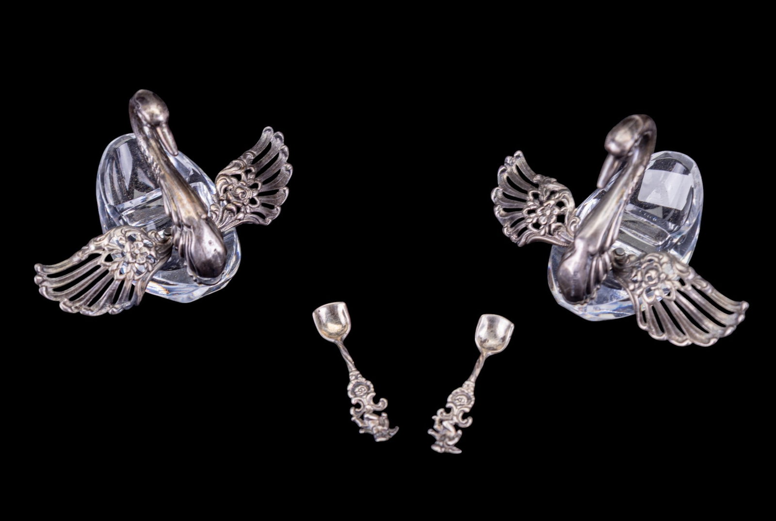 Sterling Silver Mounted Swan Salt Cellars (1 of 17)