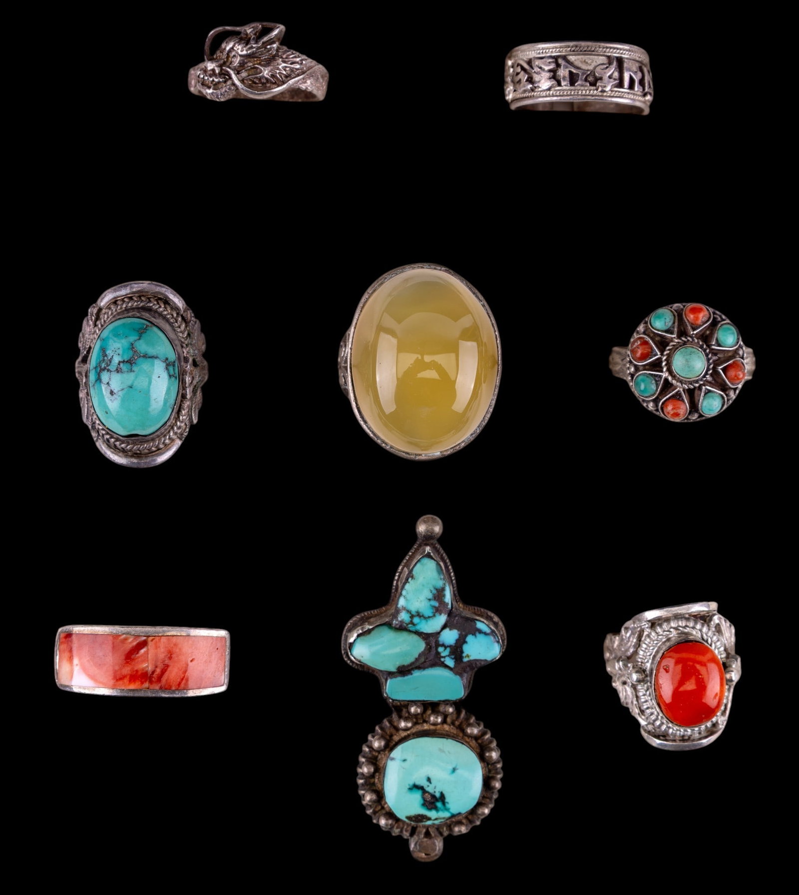 Sterling and Turquoise Rings and Pendant (1 of 6)