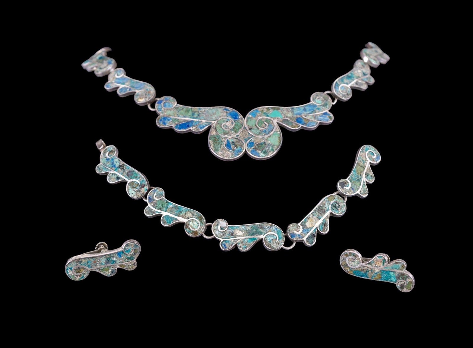 Taxco Sterling Bue and Green TurquoiseJewelry Set (1 of 8)
