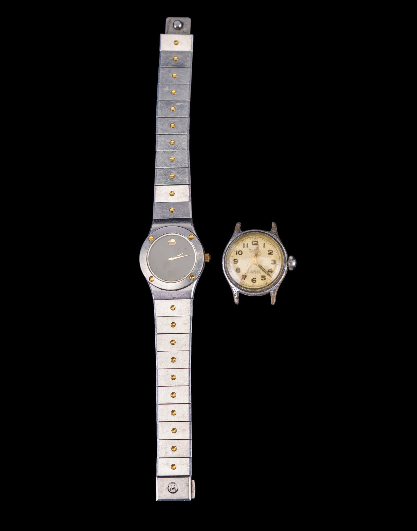 Movado Watch: A ladies' stainless steel Movado wristwatch and one other vintage ladies' wind-up watch (sold in "as found" condition).