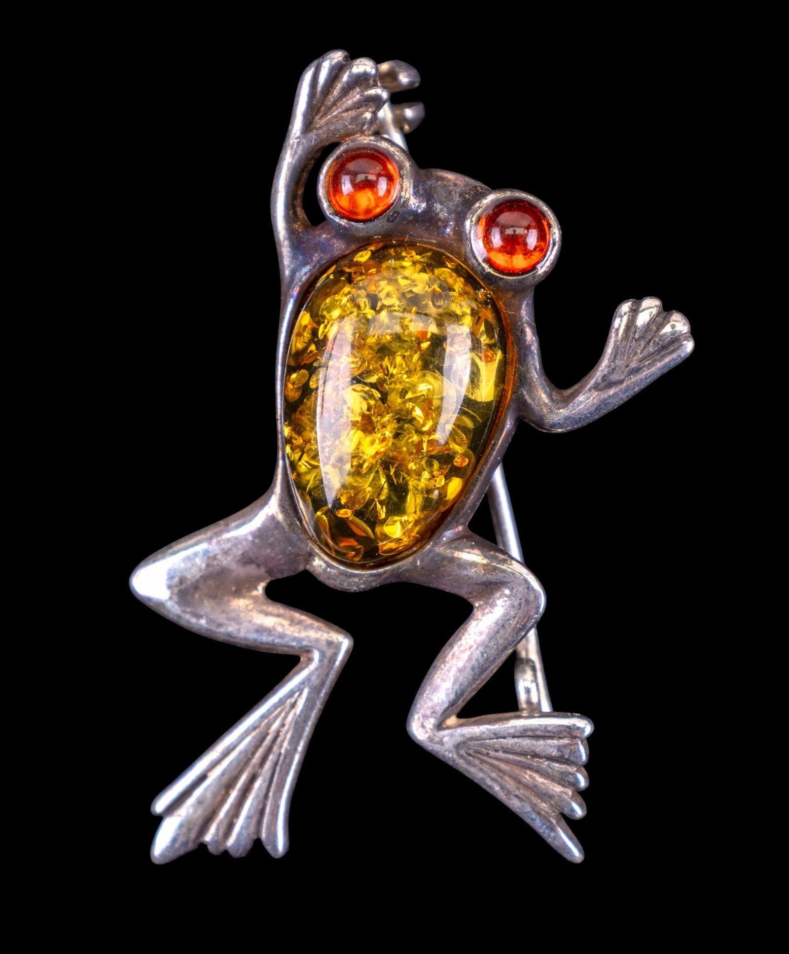 Sterling Silver and Amber Frog Brooch (1 of 5)