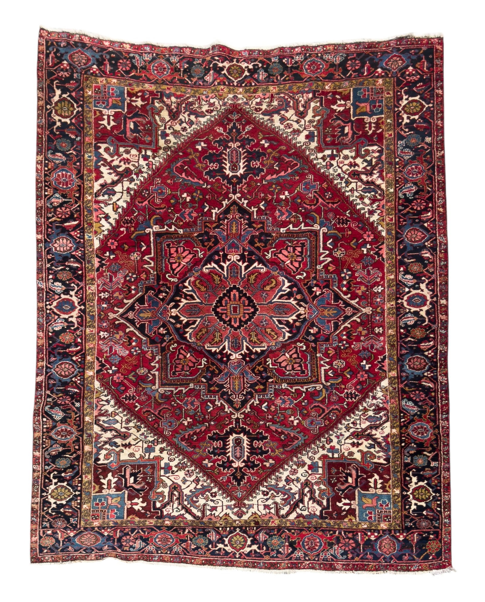 Persian Heriz Area Rug ~9x11: Persian Heriz area rug featuring geometric motifs. Measures approx. 8'9" x 11'2".