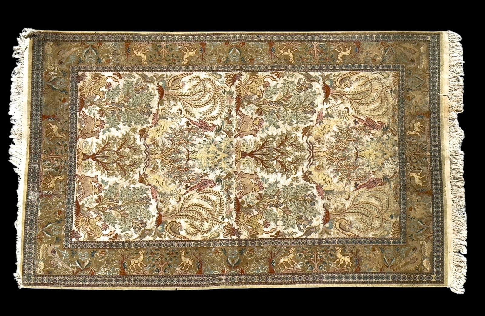 Persian Pictorial Rug: Persian pictorial area rug featuring designs of deer and other animals. Measures approx. 4'1" x 6'3".