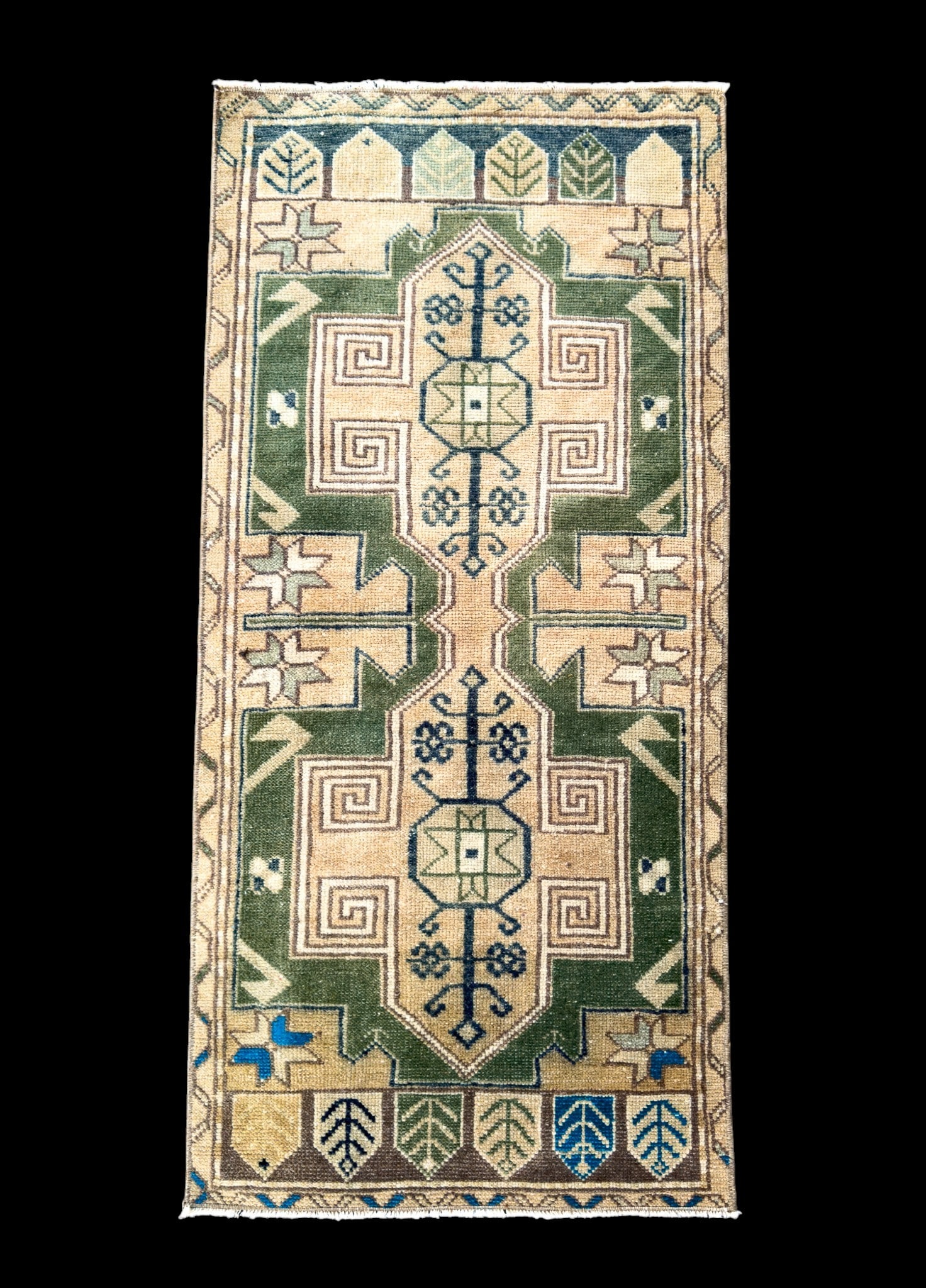 Semi-Antique Handmade Area Rug: Semi-antique handmade area rug. Measures approx. 1'10" x 3'9".