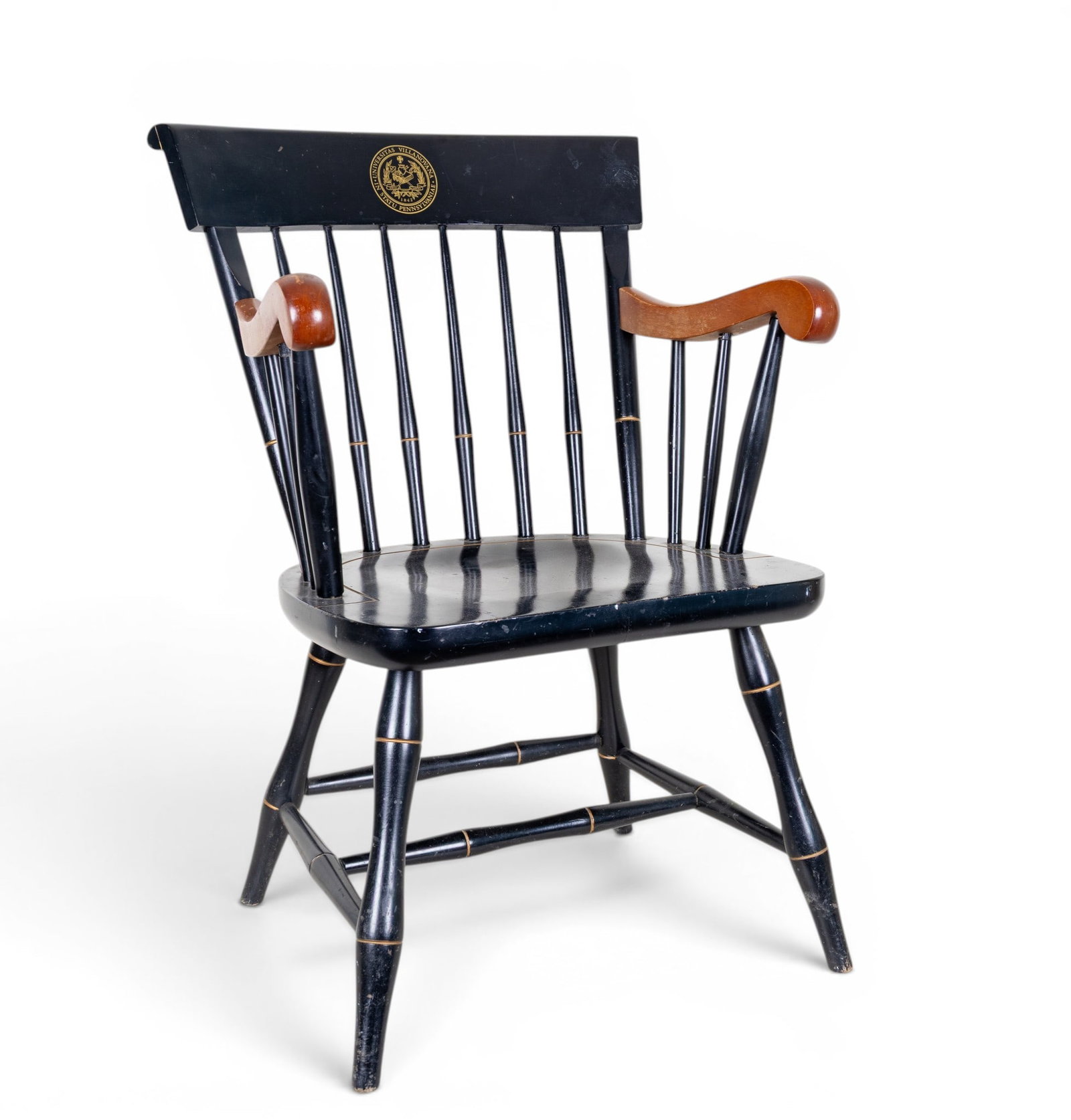 Villanova University Captain's Chair: A fine vintage Villanova University captain's chair, note scuffs around feet, measures approx. 23" W x 18.5" D x 33.5" H.