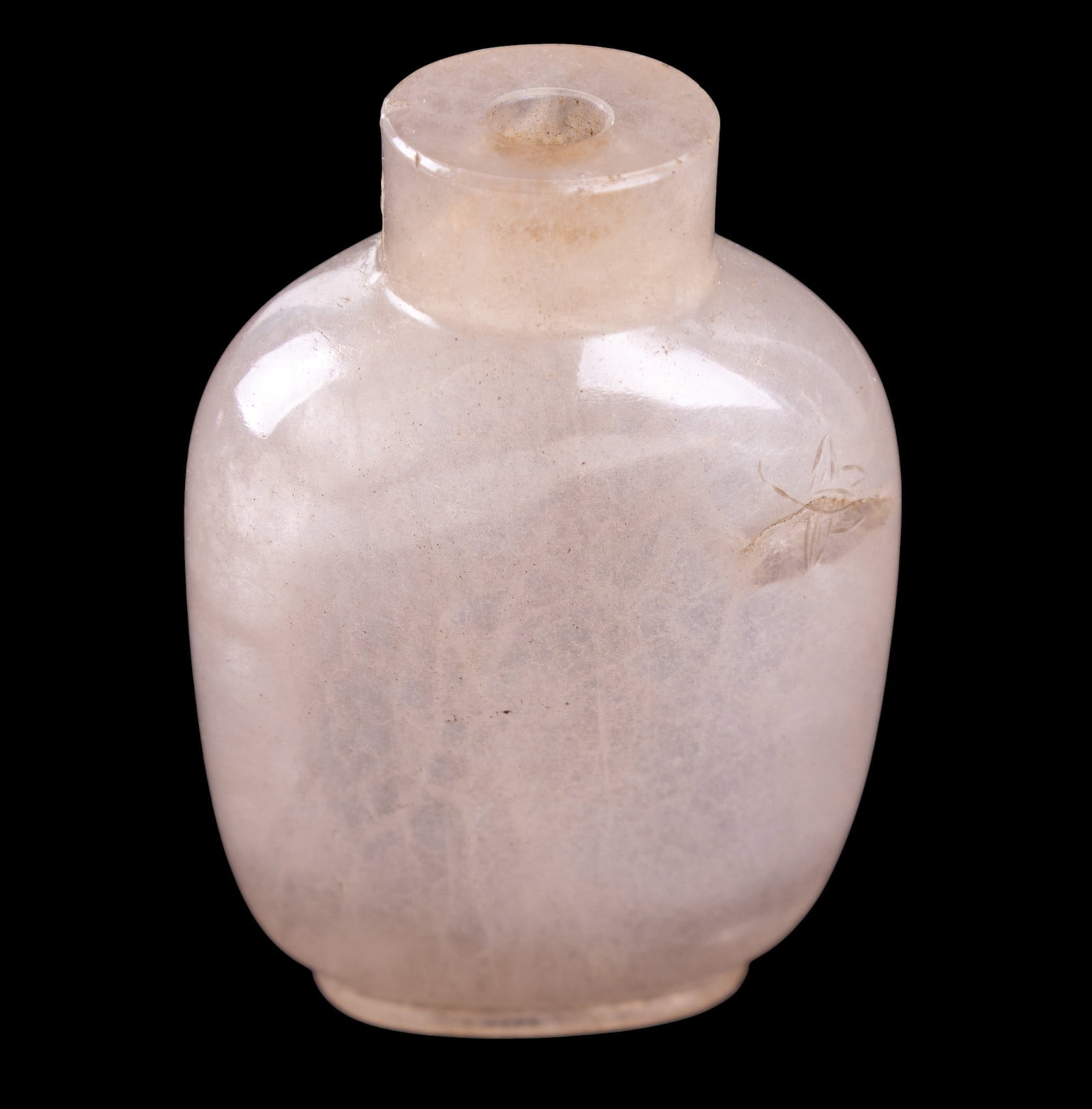 Chinese Carved Hardstone Snuff Bottle: Chinese hardstone snuff bottle of ovoid form, with incised bamboo motif and smooth finish. Measures approx. 2.75" H.