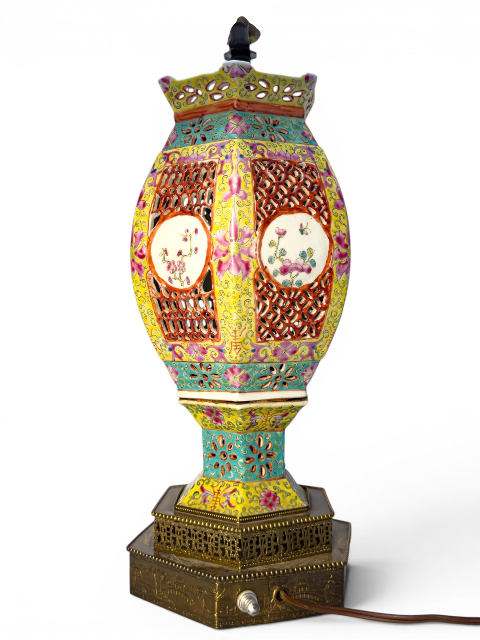Chinese Famille Rose Pierced Lamp Conversion (1 of 11)