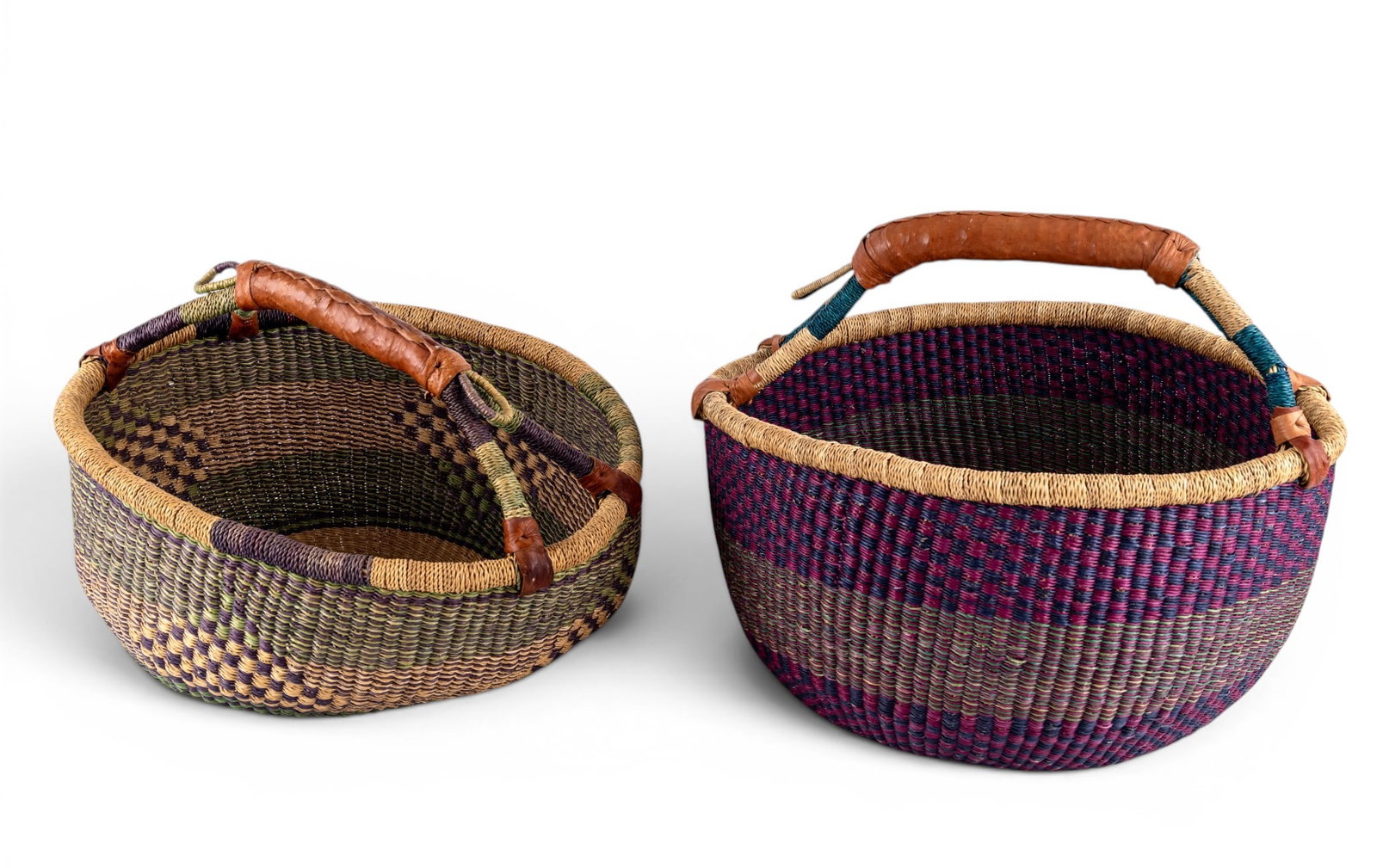 African Hand Woven Bolga Baskets, Leather Handles (1 of 14)