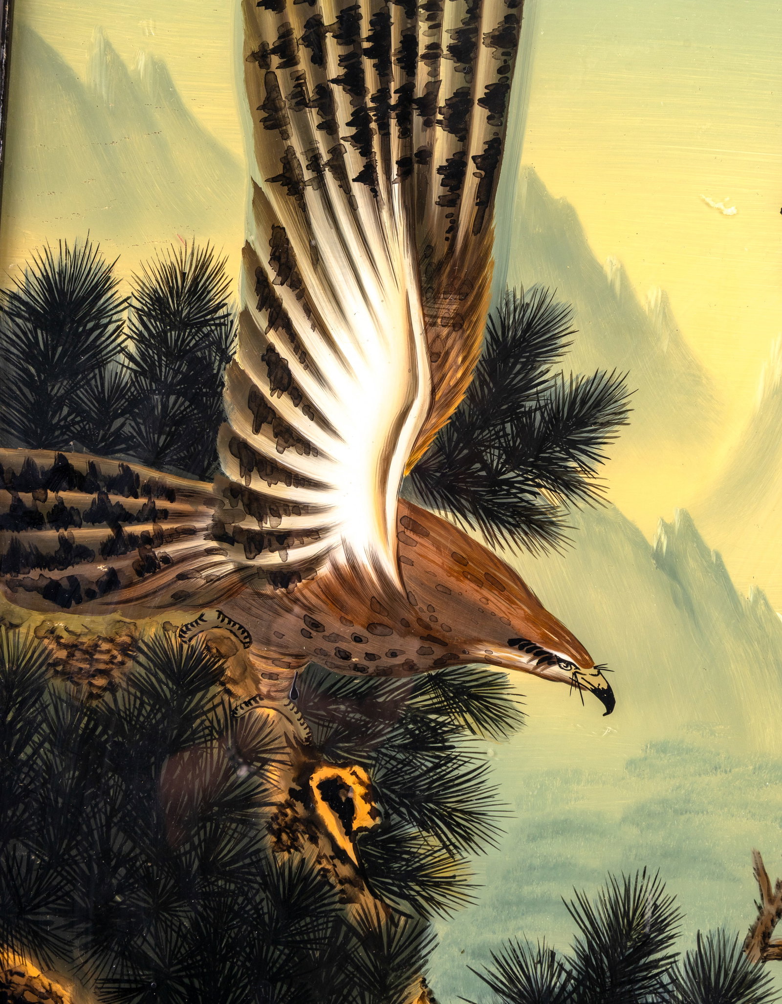 Chinese Reverse Painted Eagle, Framed - 2
