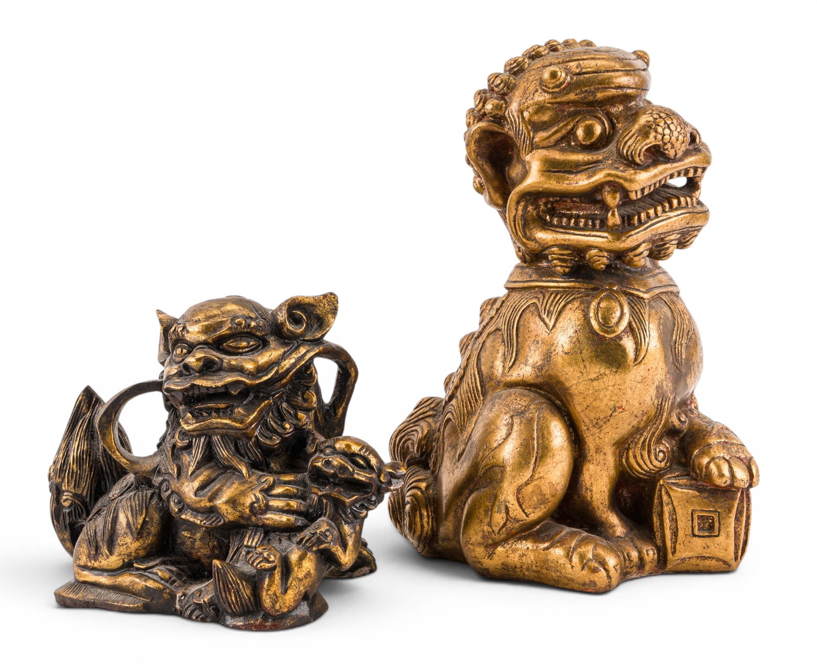 Carved Wood & Gold Painted Foo Dog Statuettes (1 of 14)