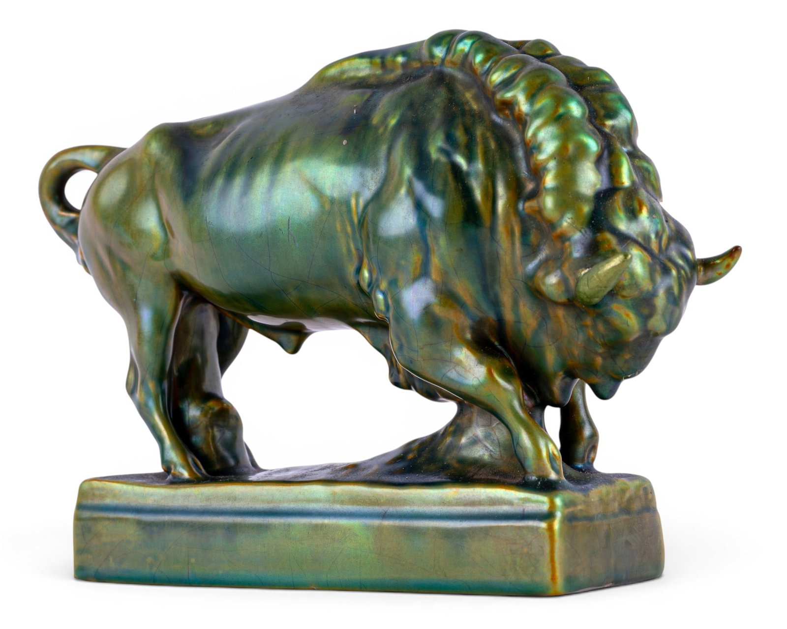 Iridescent Porcelain Bison Statue by Zsolnay Eosin (1 of 7)