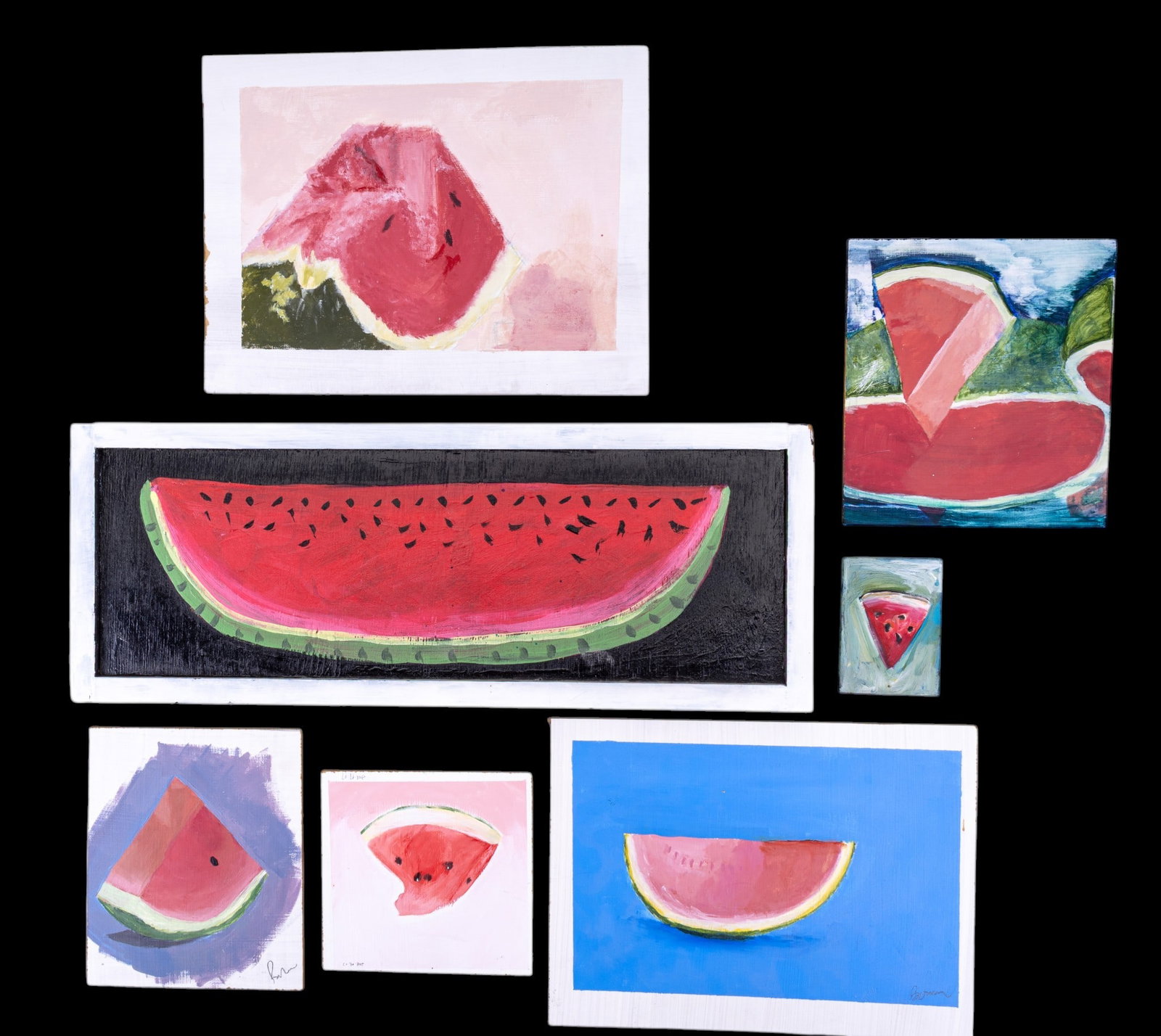 Watermelon Themed Paintings on Board, Some Signed (1 of 10)
