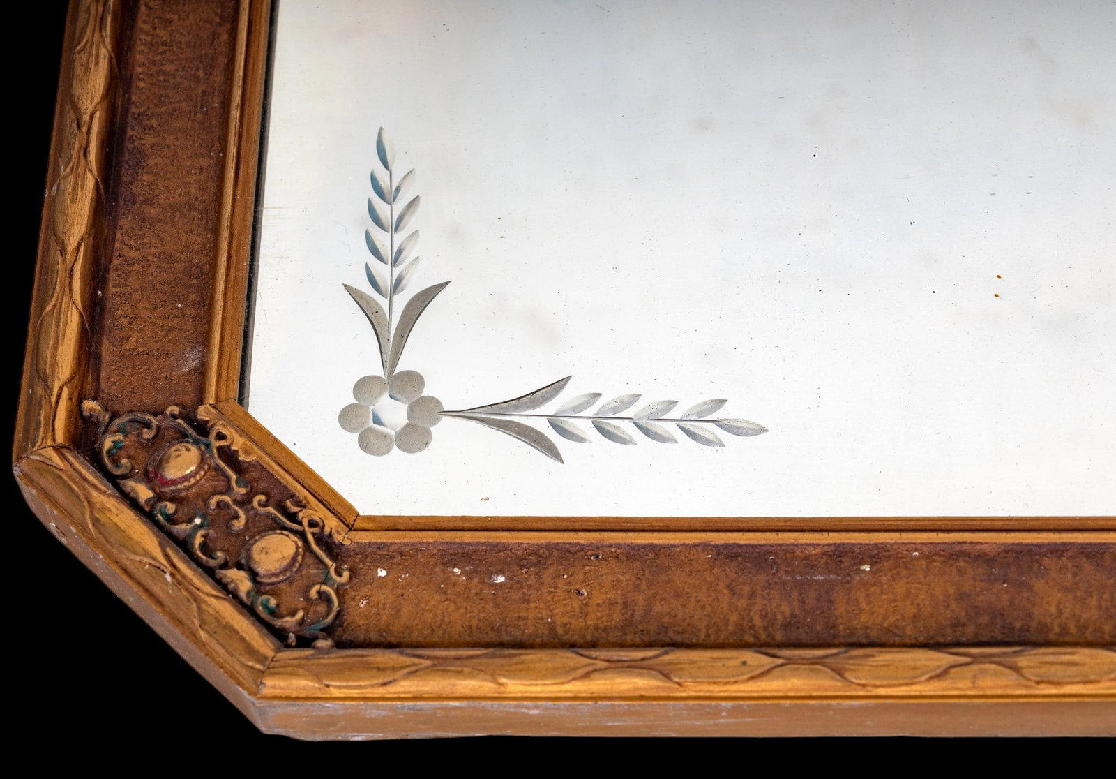 20th C Etched 3-Panel Buffet Mirror - 3