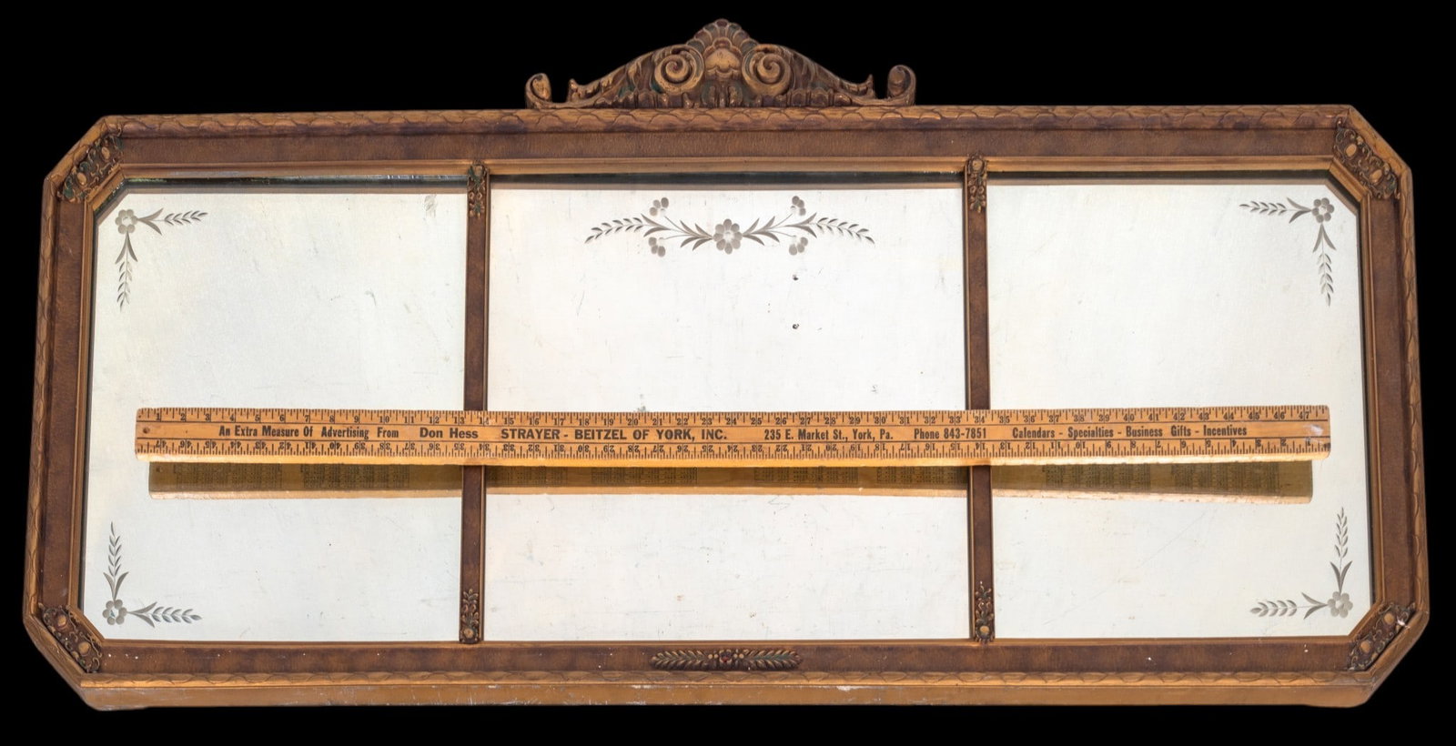 20th C Etched 3-Panel Buffet Mirror - 6