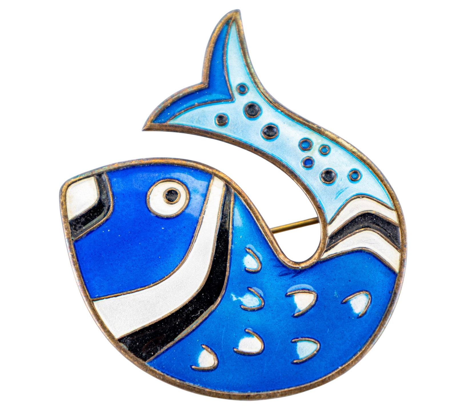 David Andersen Sterling Fish Brooch/Pin: Signed David Andersen blue enamel fish brooch, made of sterling, signed Norway.