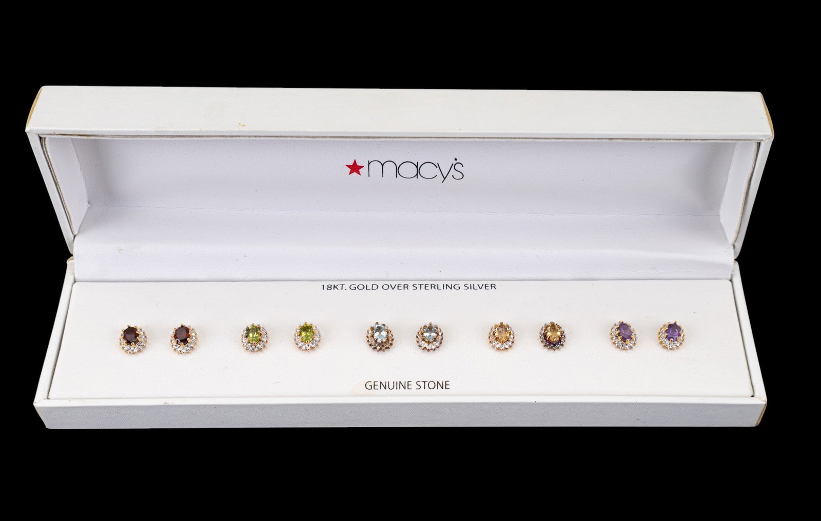 Sterling Silver Stud Earrings: Includes 5 pairs of Sterling Silver stone and stud pierced earrings.
