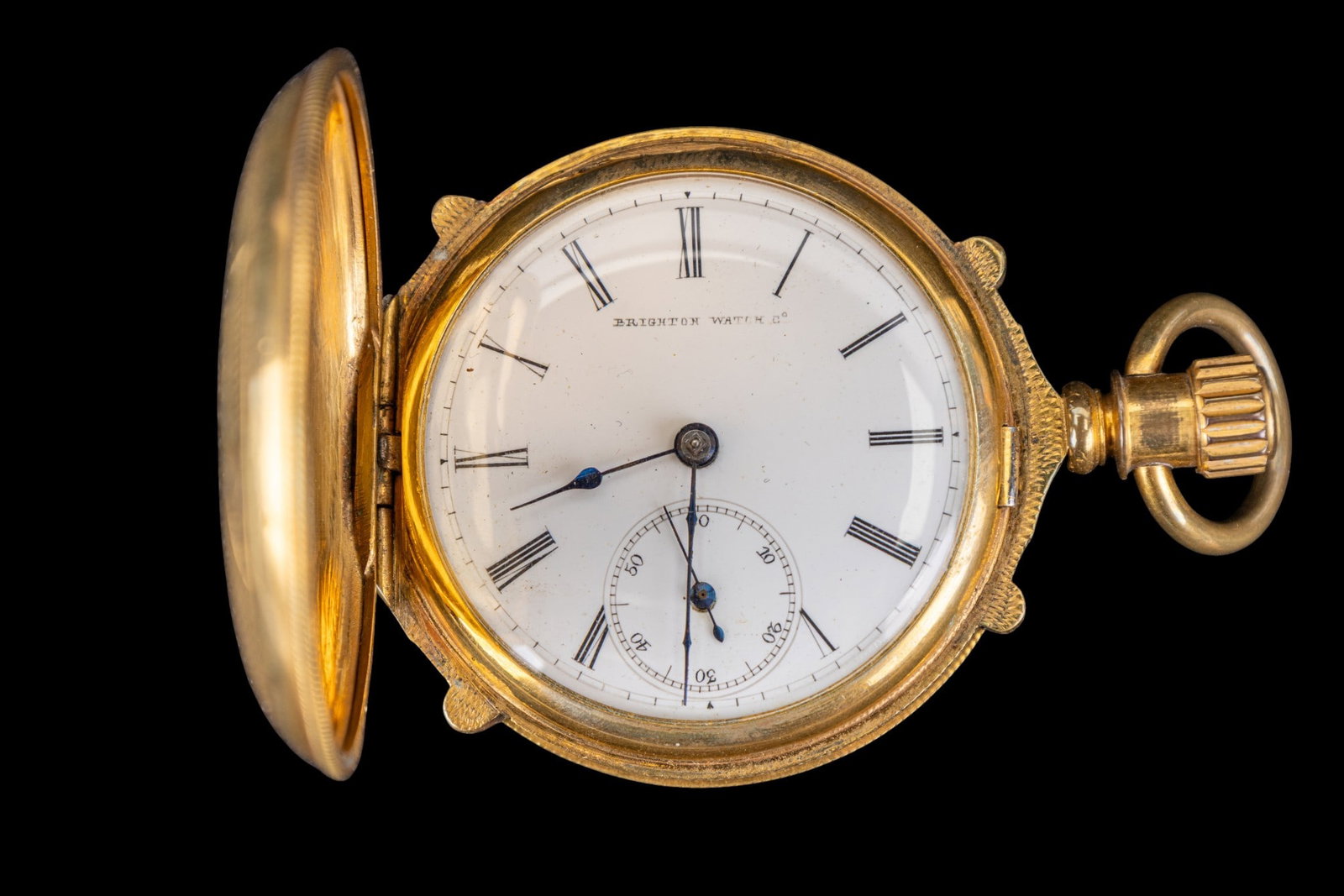 Antique Pocketwatch in Hunt Case: Large Hunting size case; Brighton Watch Co, ca. 1860 (as found condition).