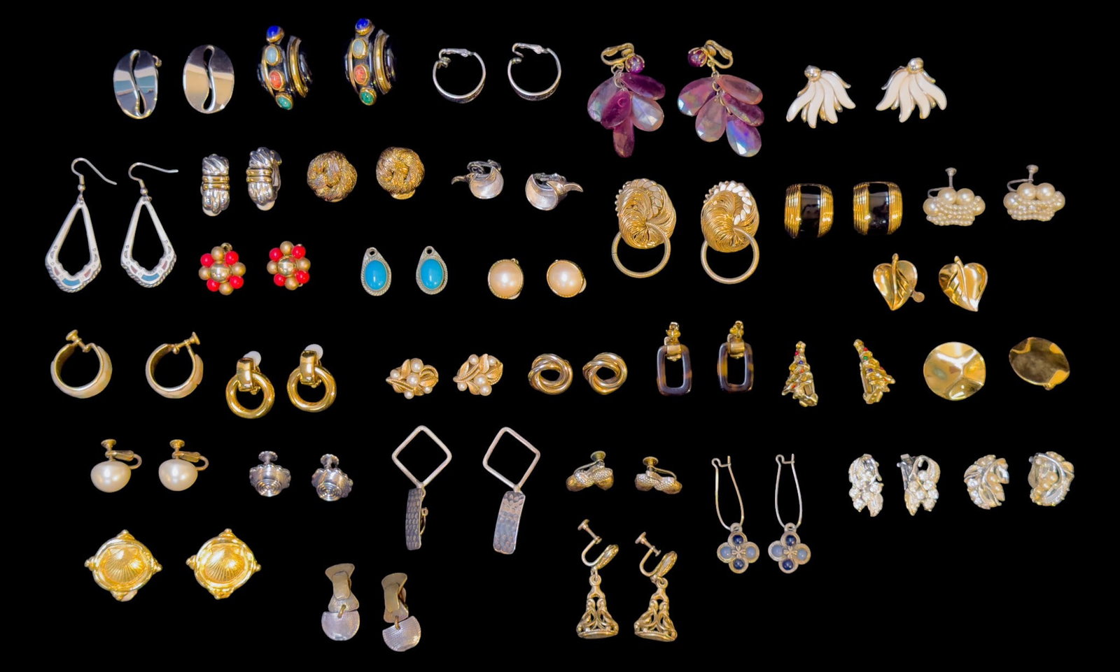 Vintage Clip and Other Earrings: Includes turquoise style, silver and gold tone earrings, vintage Christmas, and more.