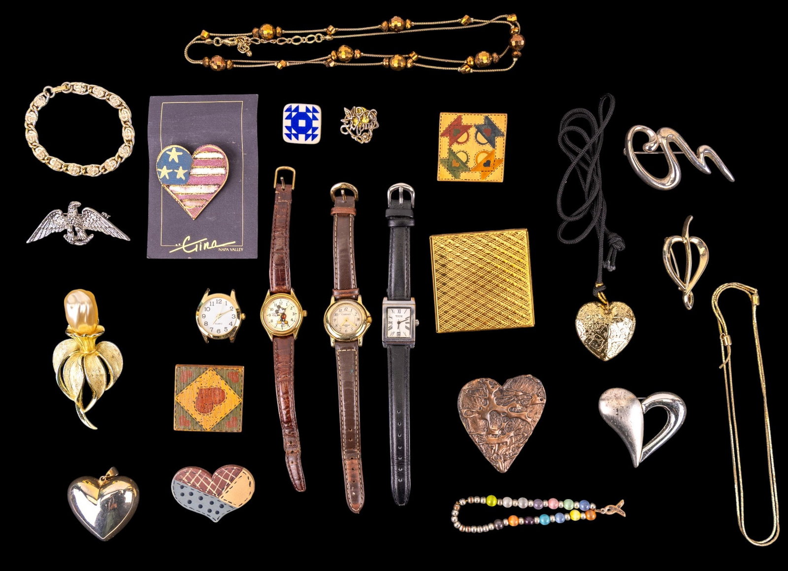 This & That Watches and Jewelry: The last of mom's estate jewelry featuring a vintage (1980's) Mickey Mouse watch in working condition, a Talbots TA-1080 watch, a vintage 3 1/2" Sarah Coventry "Fantasy" flower brooch from 1962 sporti