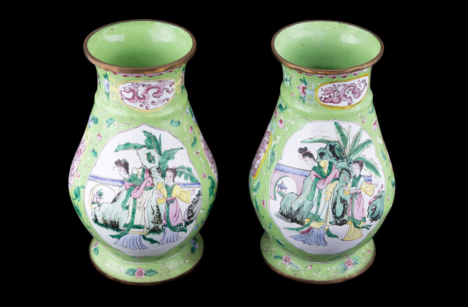 Vintage Chinese Enamel Brass Vases - 2